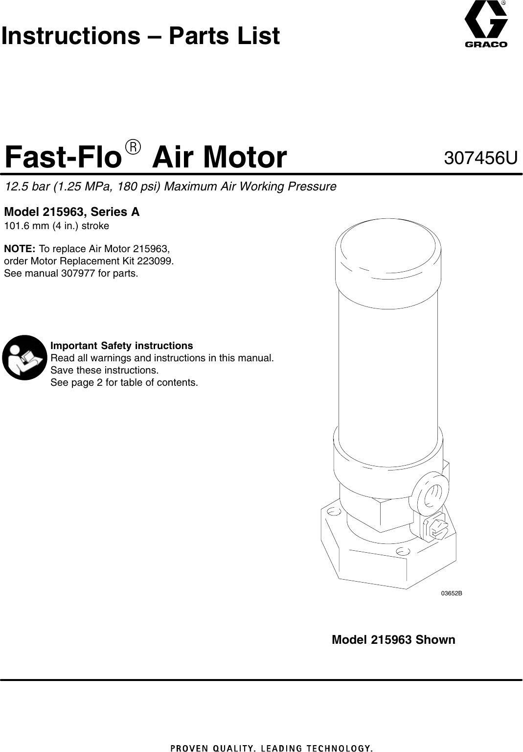Page 1 of 12 - Graco Graco-307456U-Fast-Flo-Air-Motor-Users-Manual- 307456U, Fast-Flo Air Motor Instructions-Parts Manual, English  Graco-307456u-fast-flo-air-motor-users-manual