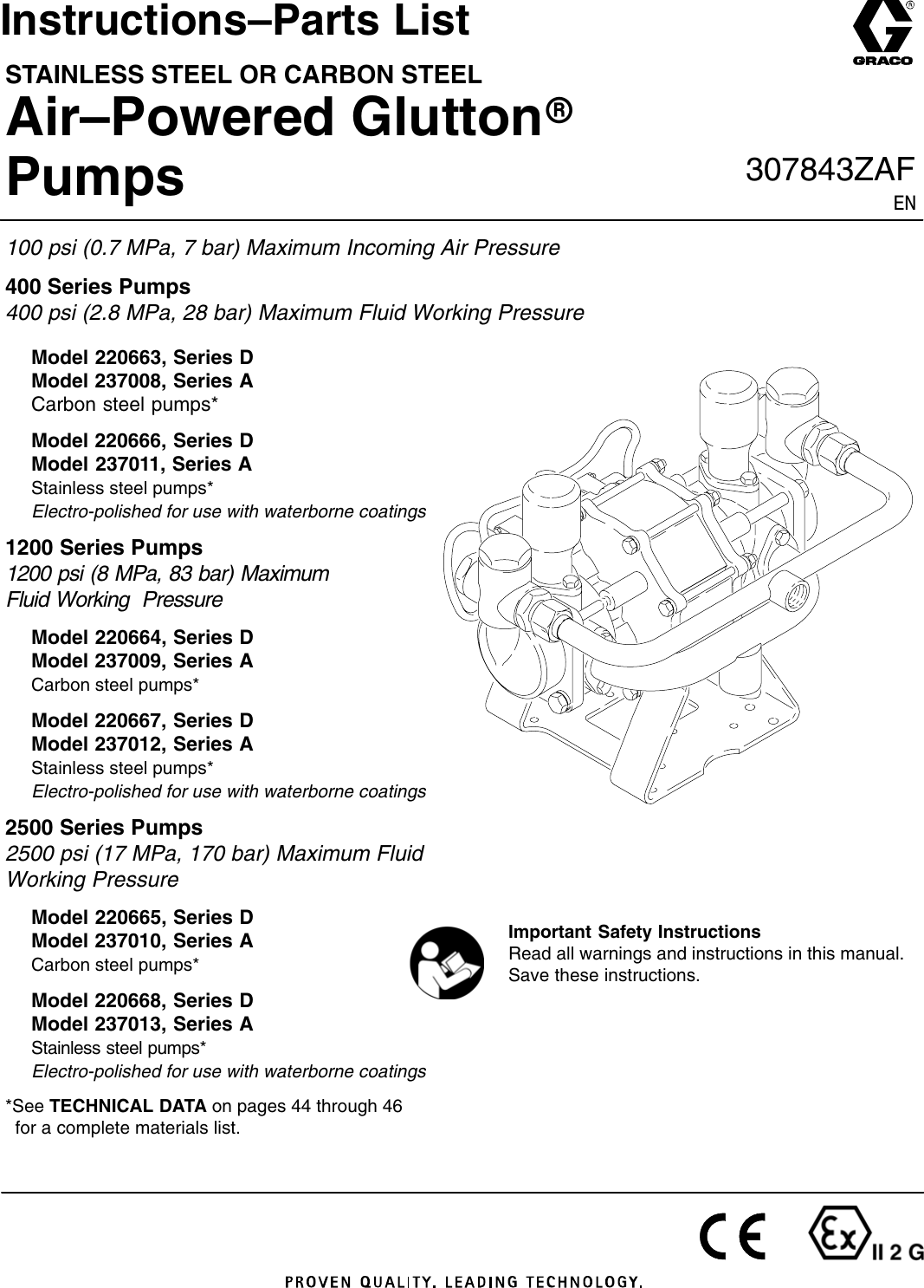 Graco 307843Zafglutton Pumps Users Manual 307843ZAF, Instructions Parts