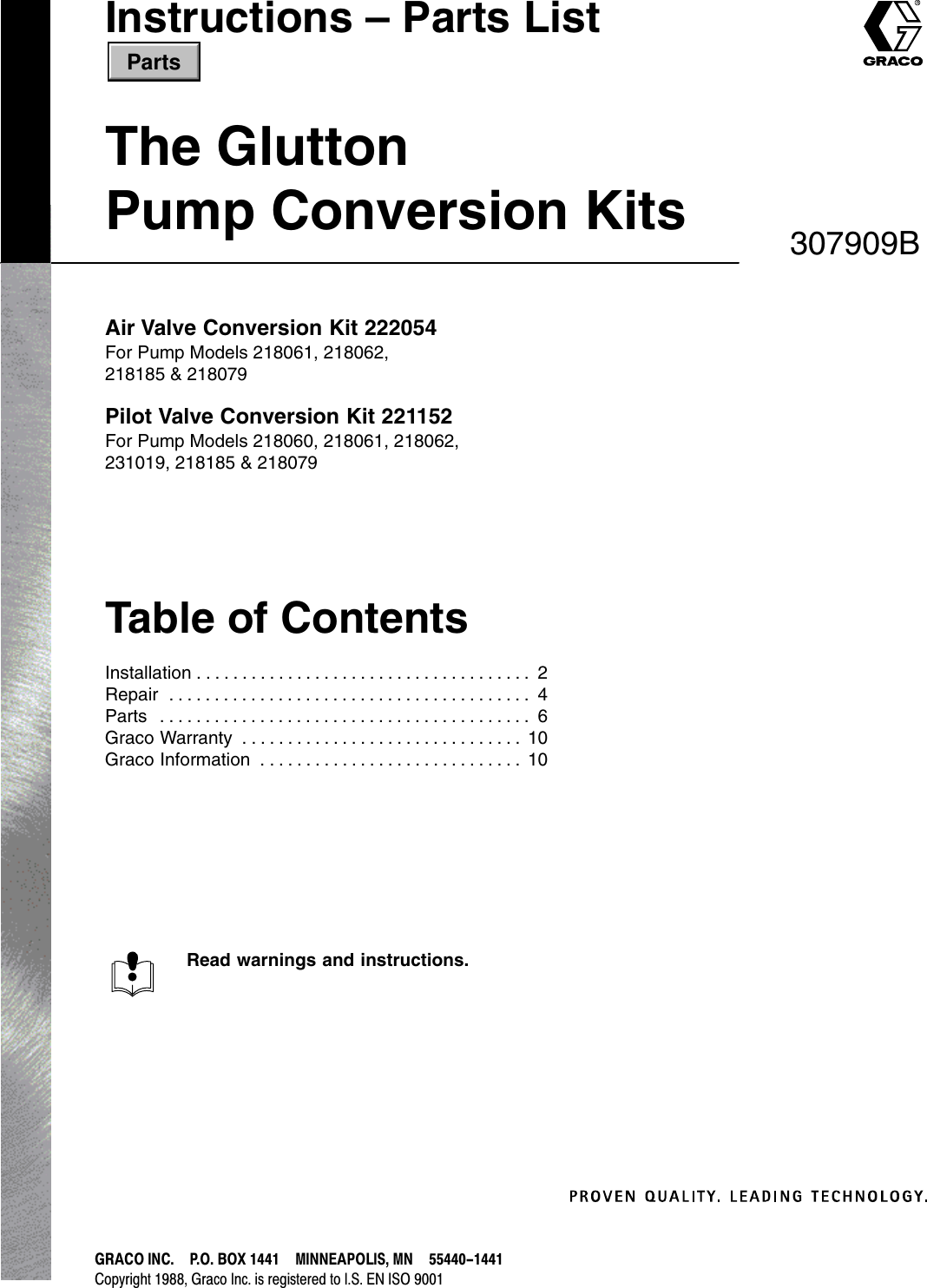 Page 1 of 10 - Graco Graco-307909B-The-Glutton-Pump-Conversion-Kits-Users-Manual- 307909B The Glutton Pump Conversion Kits  Graco-307909b-the-glutton-pump-conversion-kits-users-manual