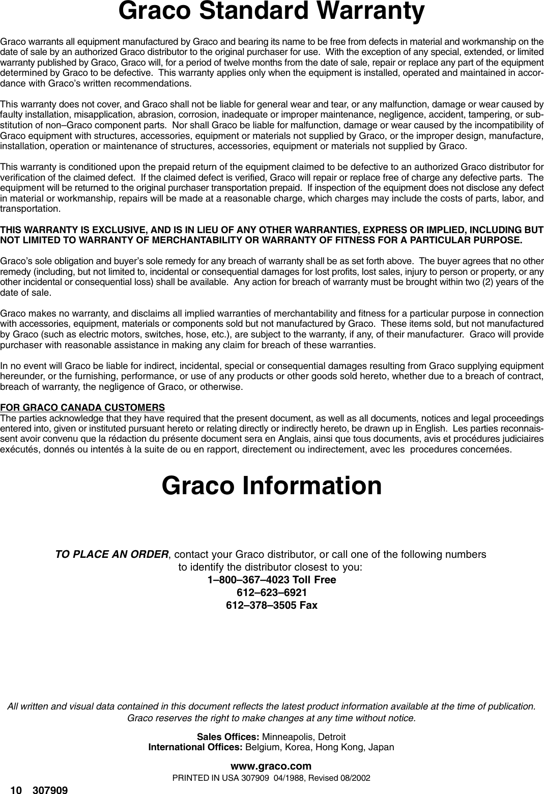 Page 10 of 10 - Graco Graco-307909B-The-Glutton-Pump-Conversion-Kits-Users-Manual- 307909B The Glutton Pump Conversion Kits  Graco-307909b-the-glutton-pump-conversion-kits-users-manual
