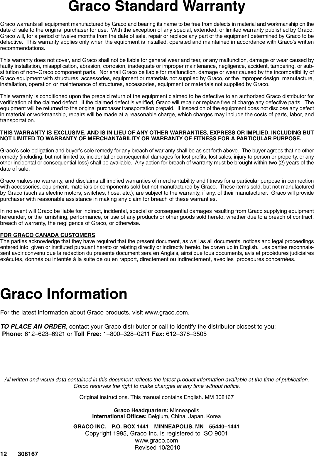 Page 12 of 12 - Graco Graco-308167L-Low-Volume-Air-Regulators-Users-Manual- 308167L - Low Volume Air Regulators, Instructions-Parts, English  Graco-308167l-low-volume-air-regulators-users-manual