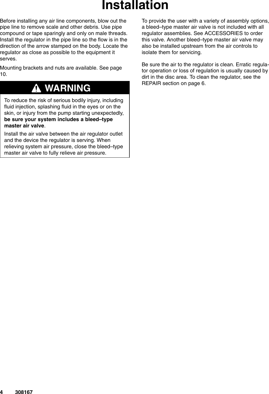 Page 4 of 12 - Graco Graco-308167L-Low-Volume-Air-Regulators-Users-Manual- 308167L - Low Volume Air Regulators, Instructions-Parts, English  Graco-308167l-low-volume-air-regulators-users-manual