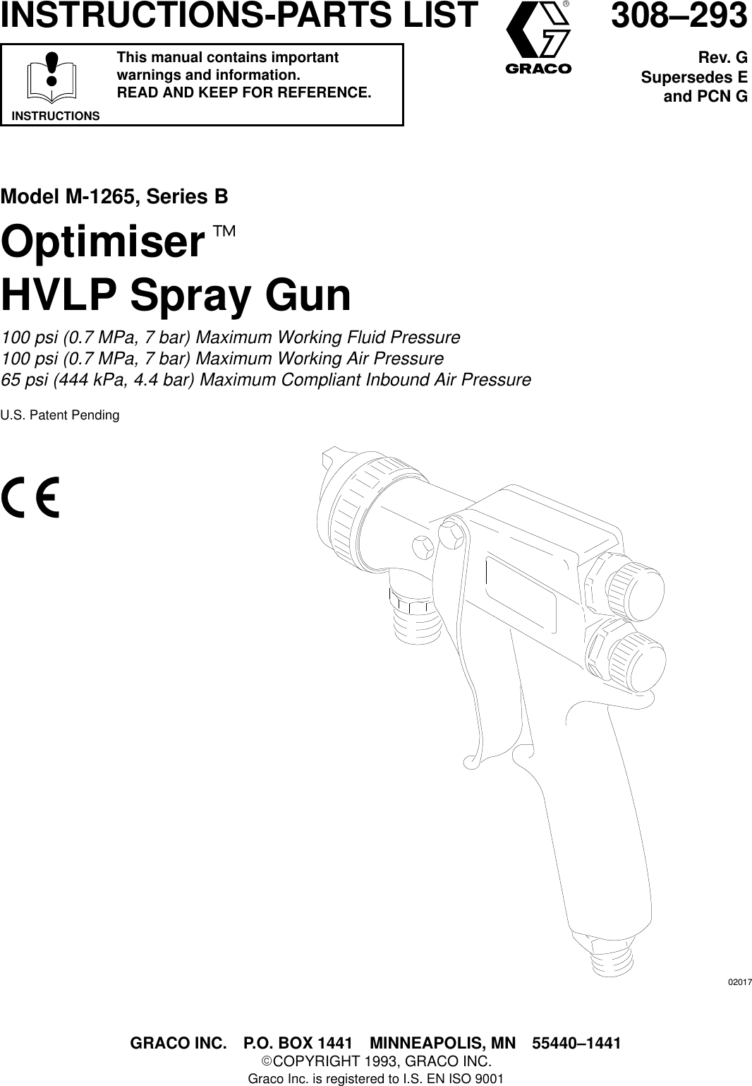 Graco 308293G Optimiser Hvlp Spray Gun Users Manual