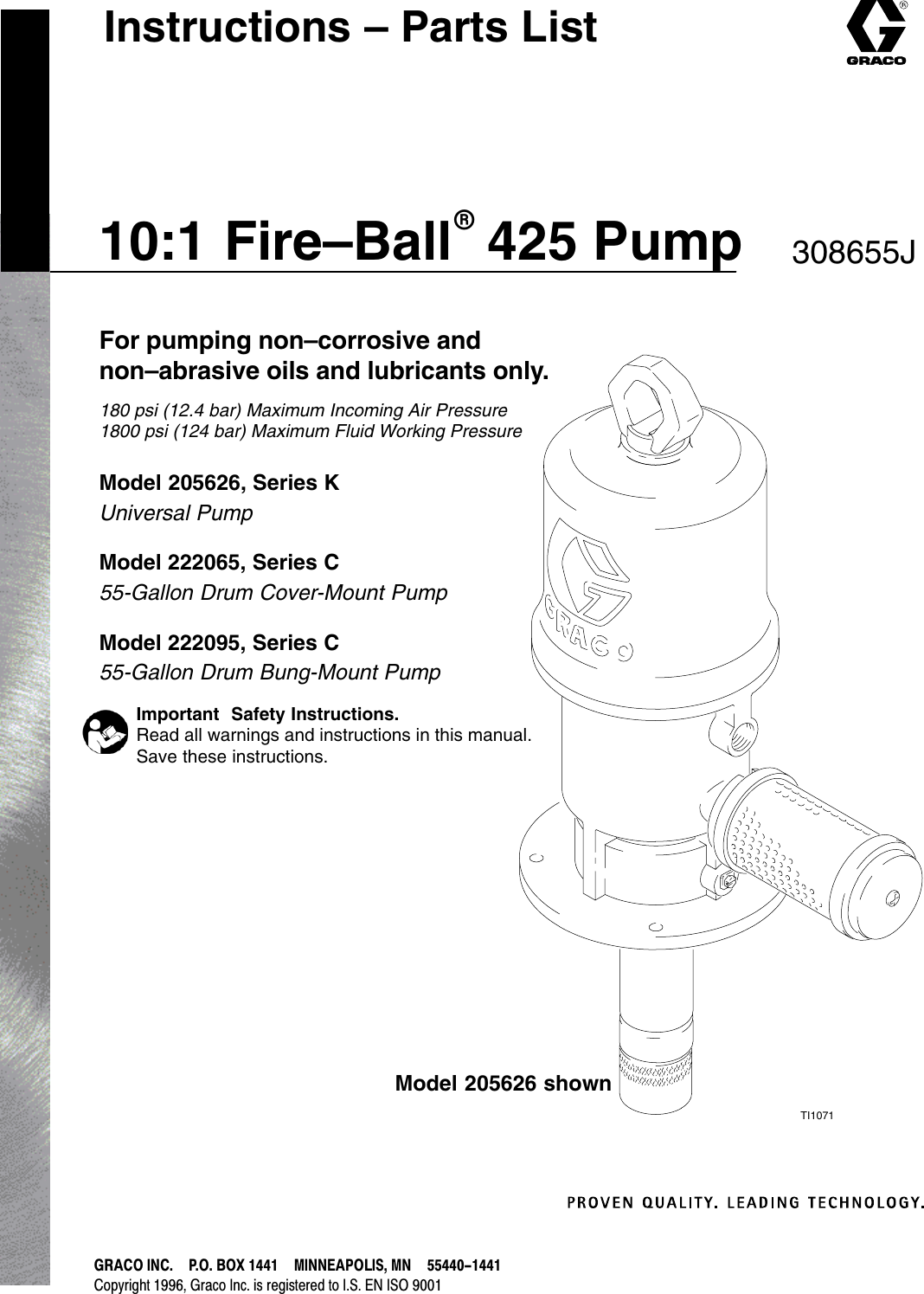 Graco 308655J 10 1 Fire Ball 425 Pump Users Manual