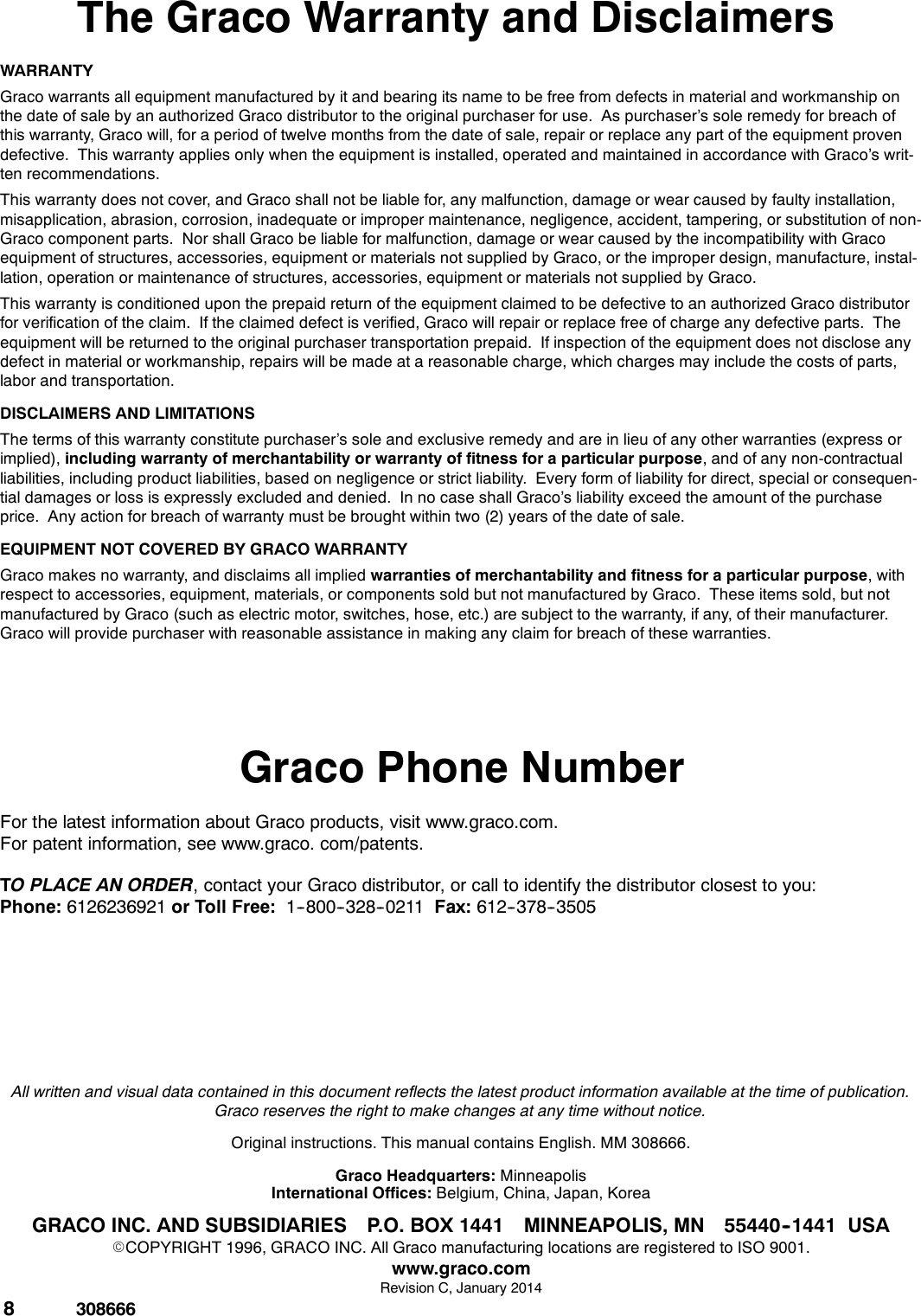 Page 8 of 8 - Graco Graco-308666C-Husky-515-55-Gallon-Dispenser-Package-Users-Manual- 308666C, Husky 515, 55-Gallon Dispenser Package, Instructions-Parts, English  Graco-308666c-husky-515-55-gallon-dispenser-package-users-manual