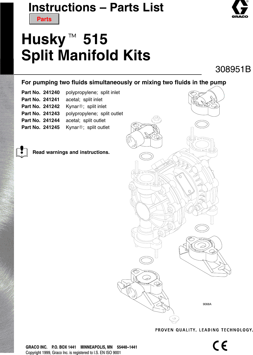 Page 1 of 4 - Graco Graco-308951B-Husky-515-Split-Manifold-Kits-Users-Manual- 308951B Husky 515 Split Manifold Kits  Graco-308951b-husky-515-split-manifold-kits-users-manual
