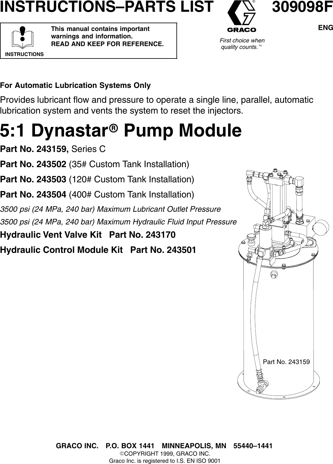 Graco 309098F 5 1 Dynastar Pump Module Users Manual