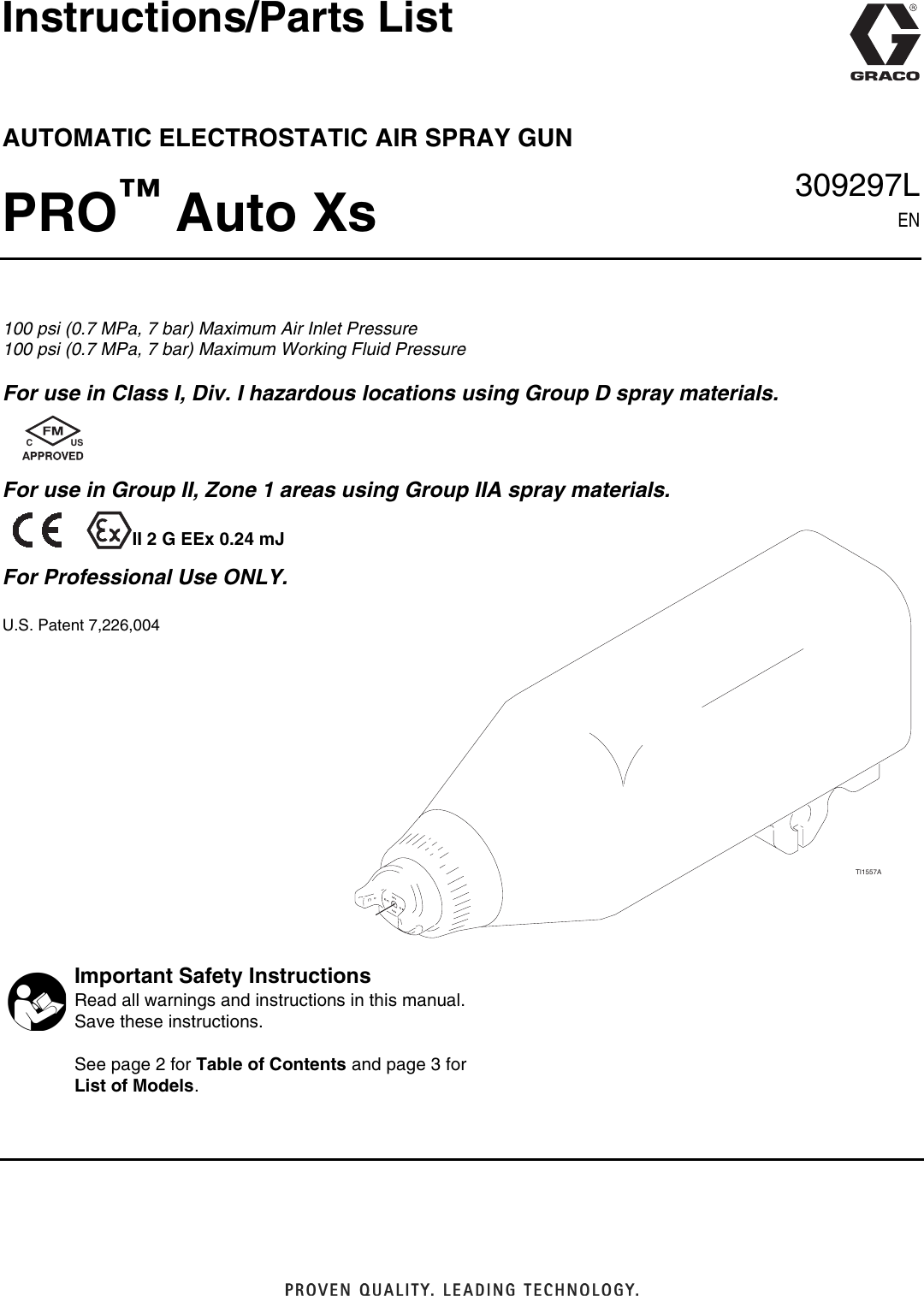 Graco 309297L Pro Auto Xs Users Manual Xs, Automatic Electrostatic Air ...