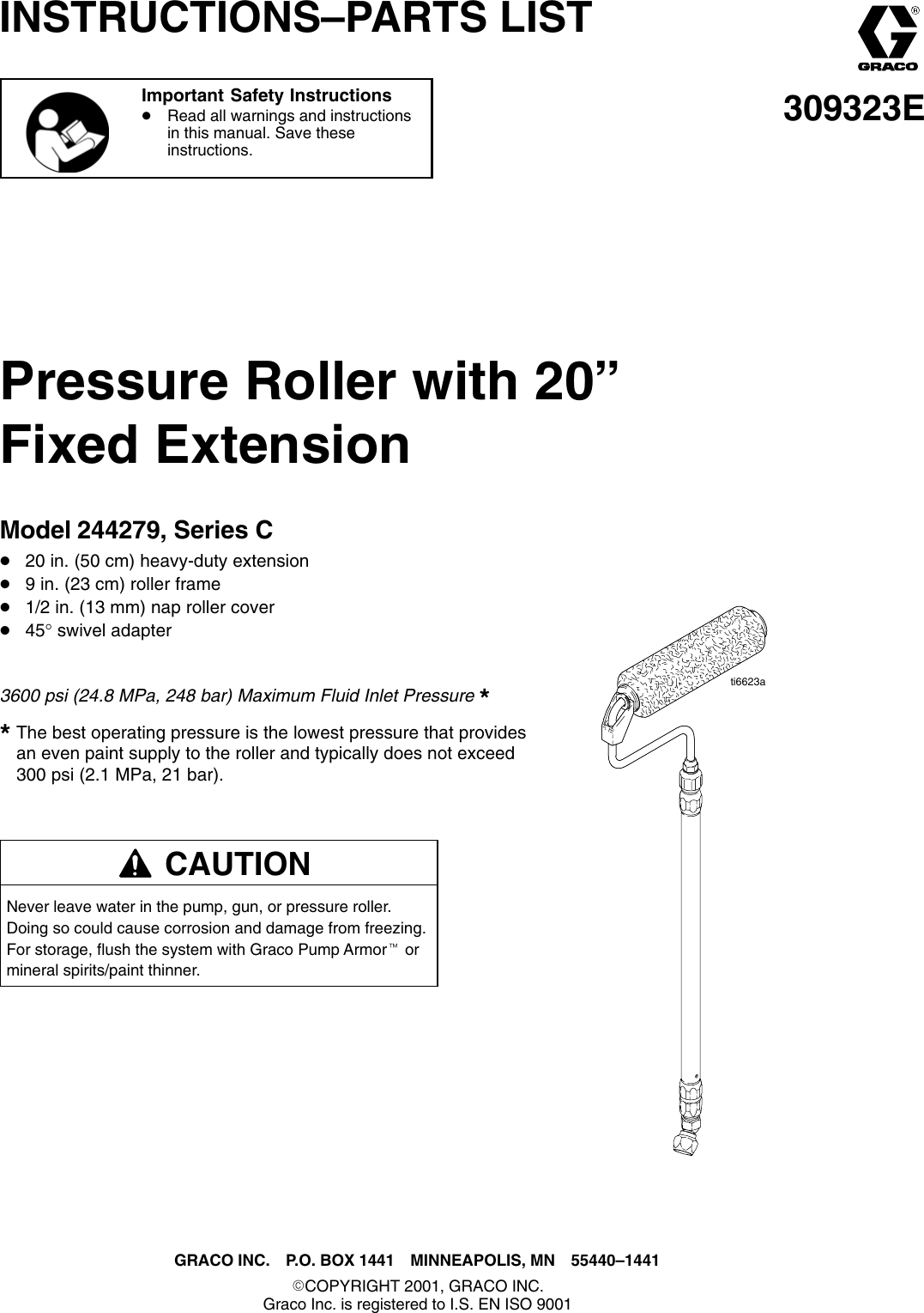 Graco 309323E Pressure Roller With 20 Fixed Extension Users Manual
