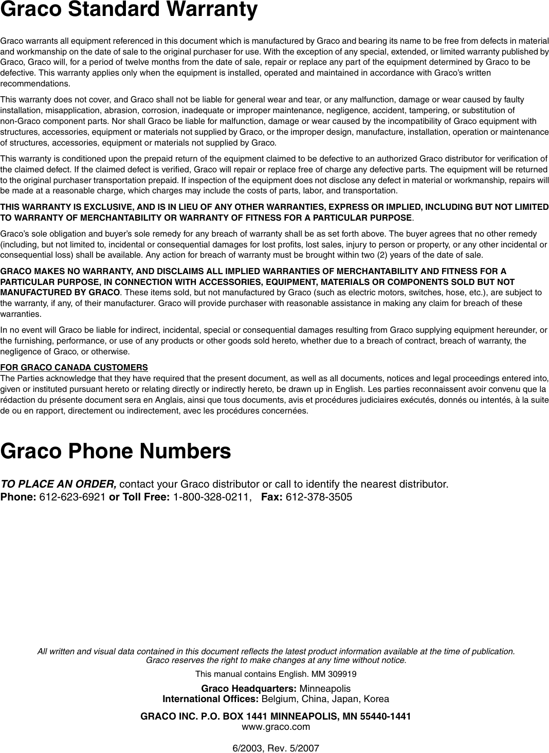 Page 8 of 8 - Graco Graco-309919D-In-Line-Air-Filters-And-Coalescers-Users-Manual- 309919D - In-Line Air Filters And Coalescers, English  Graco-309919d-in-line-air-filters-and-coalescers-users-manual