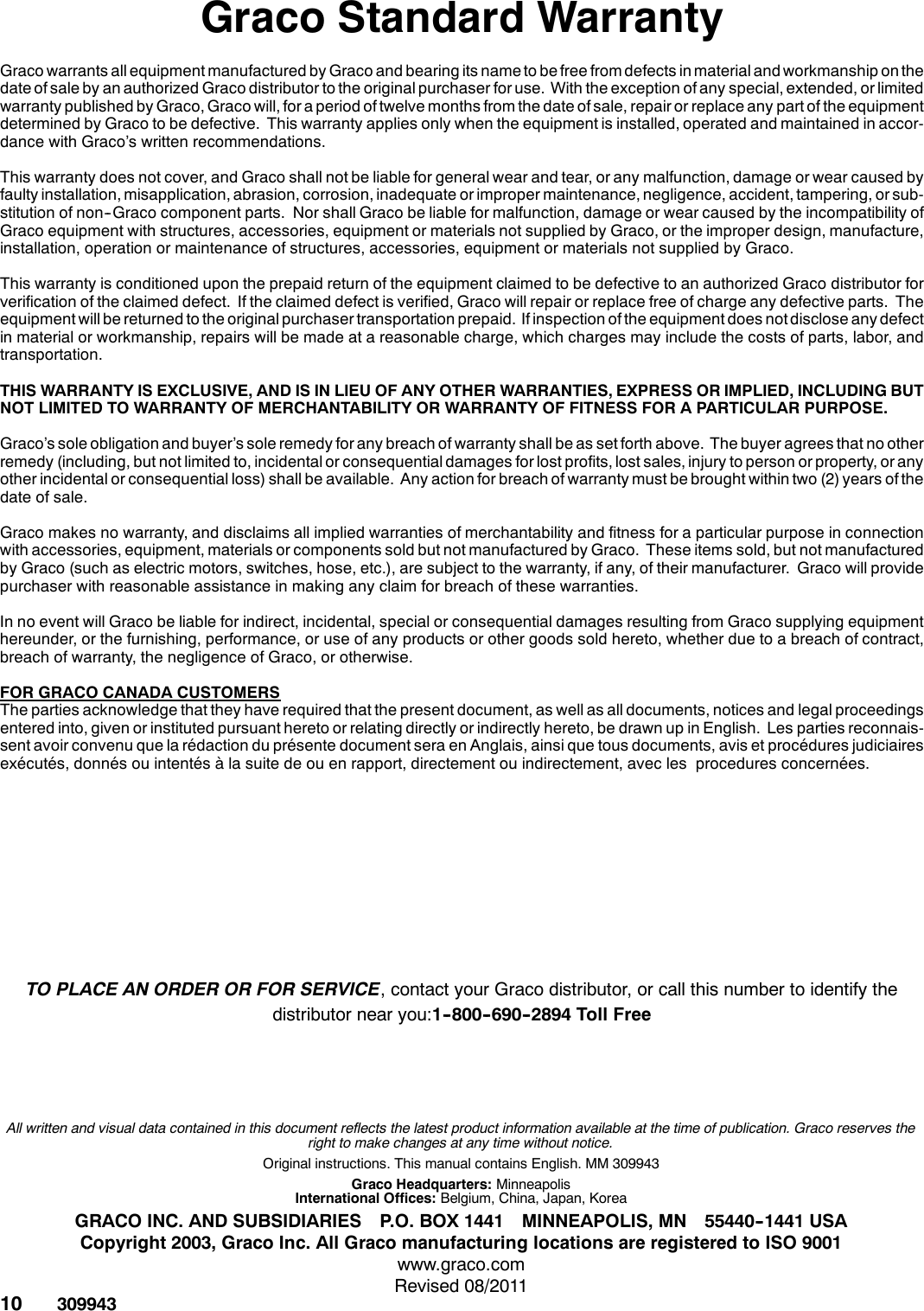 Page 10 of 10 - Graco Graco-309943K-Ultramax-695-795-1095-1595-Parts-Users-Manual- 309943K - UltraMax 695/795/1095/1595 Parts (English) Graco-309943k-ultramax-695-795-1095-1595-parts-users-manual