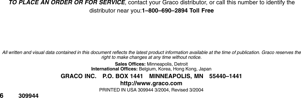 Page 6 of 6 - Graco Graco-309944B-Ultra-Max-Ii-1095-1595-Parts-Users-Manual- 309944B Ultra Max II 1095/1595 Parts Graco-309944b-ultra-max-ii-1095-1595-parts-users-manual