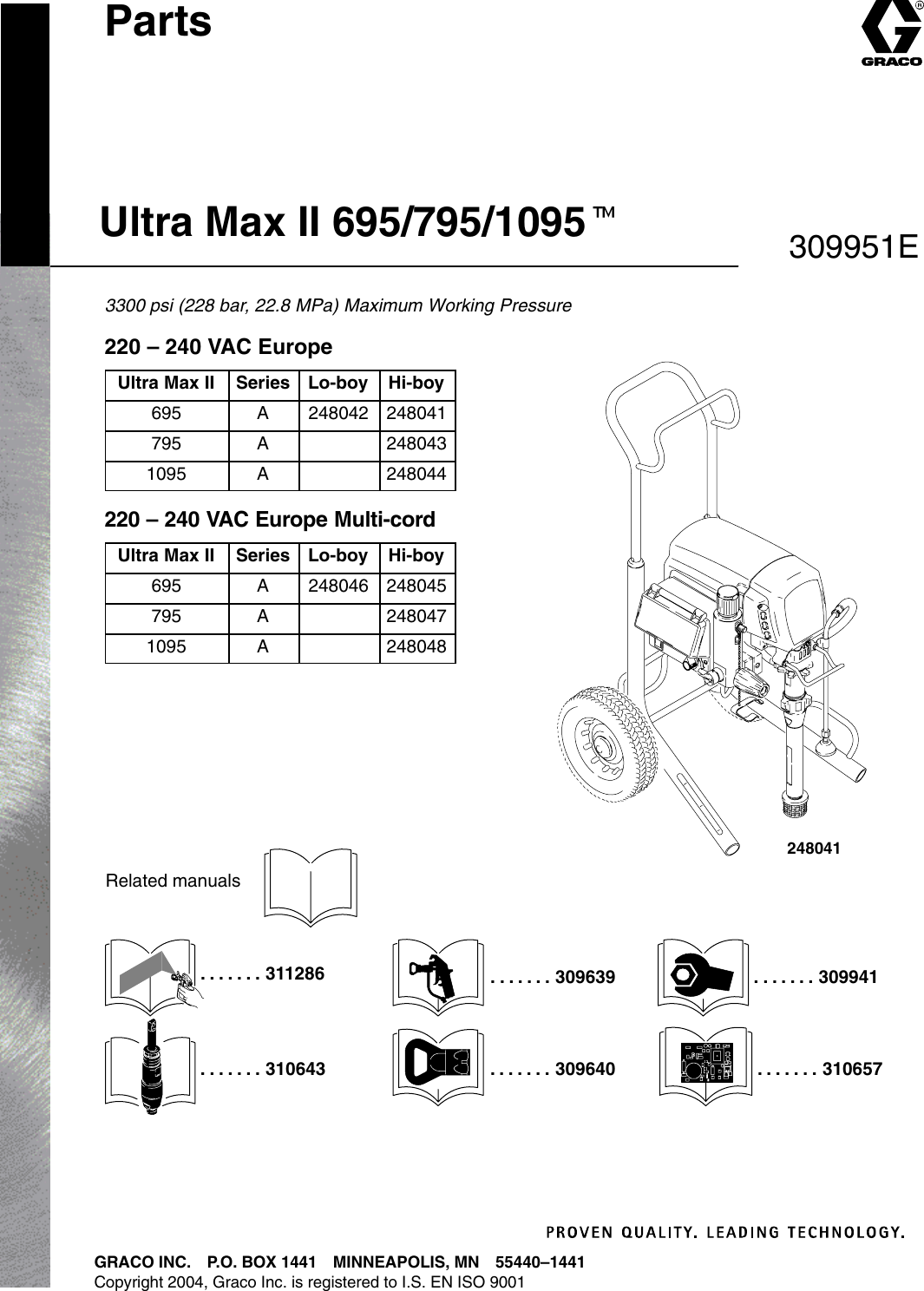 Graco 309951E Ultra Max Ii 695 795 1095 Parts Users Manual 695/795/1095