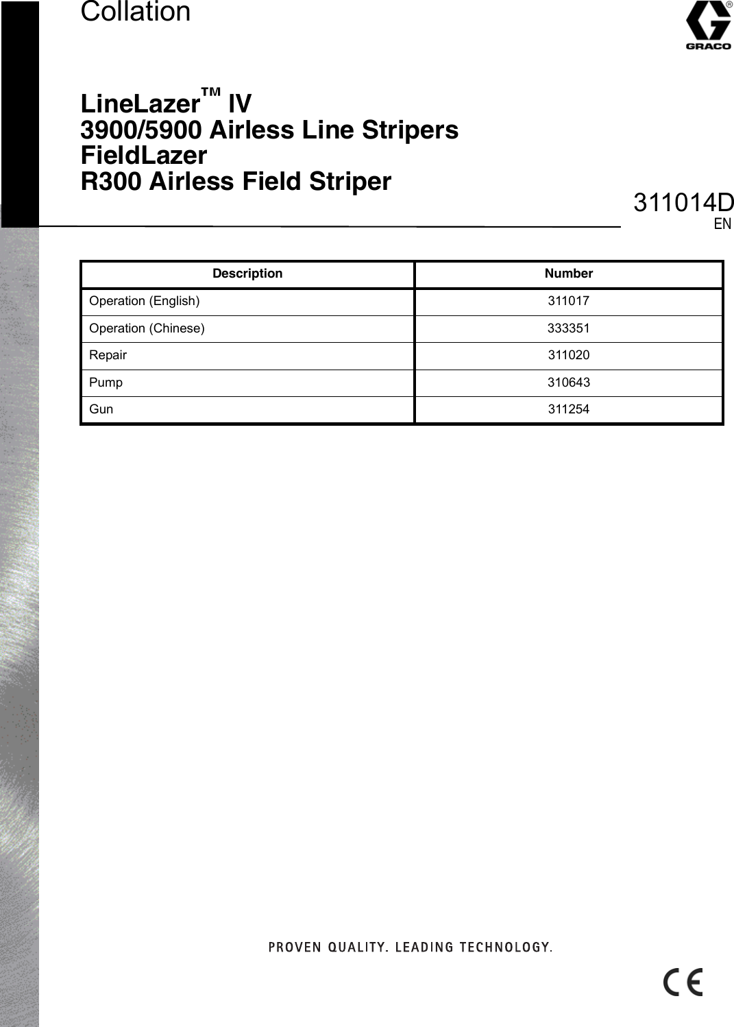 Graco 311014D Linelazer Iv 3900 5900 Fieldlazer R300 Users Manual 3900/
