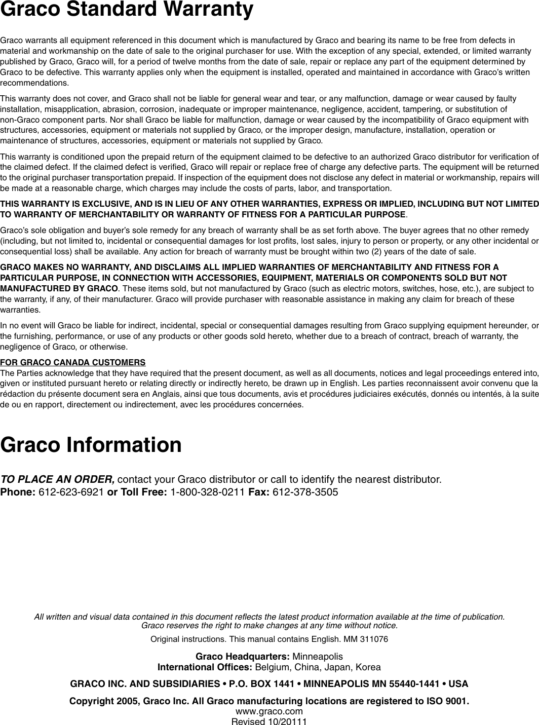 Page 10 of 10 - Graco Graco-311076B-Displacement-Pump-For-Reactor-E-10-Users-Manual- 311076B - Displacement Pump For Reactor E-10, Repair-Parts, English  Graco-311076b-displacement-pump-for-reactor-e-10-users-manual