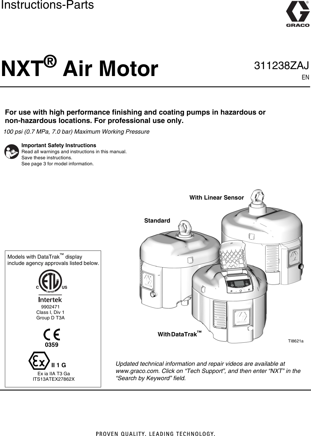 Graco 311238Zaj Nxt Air Motor Users Manual Motor, Instructions Parts