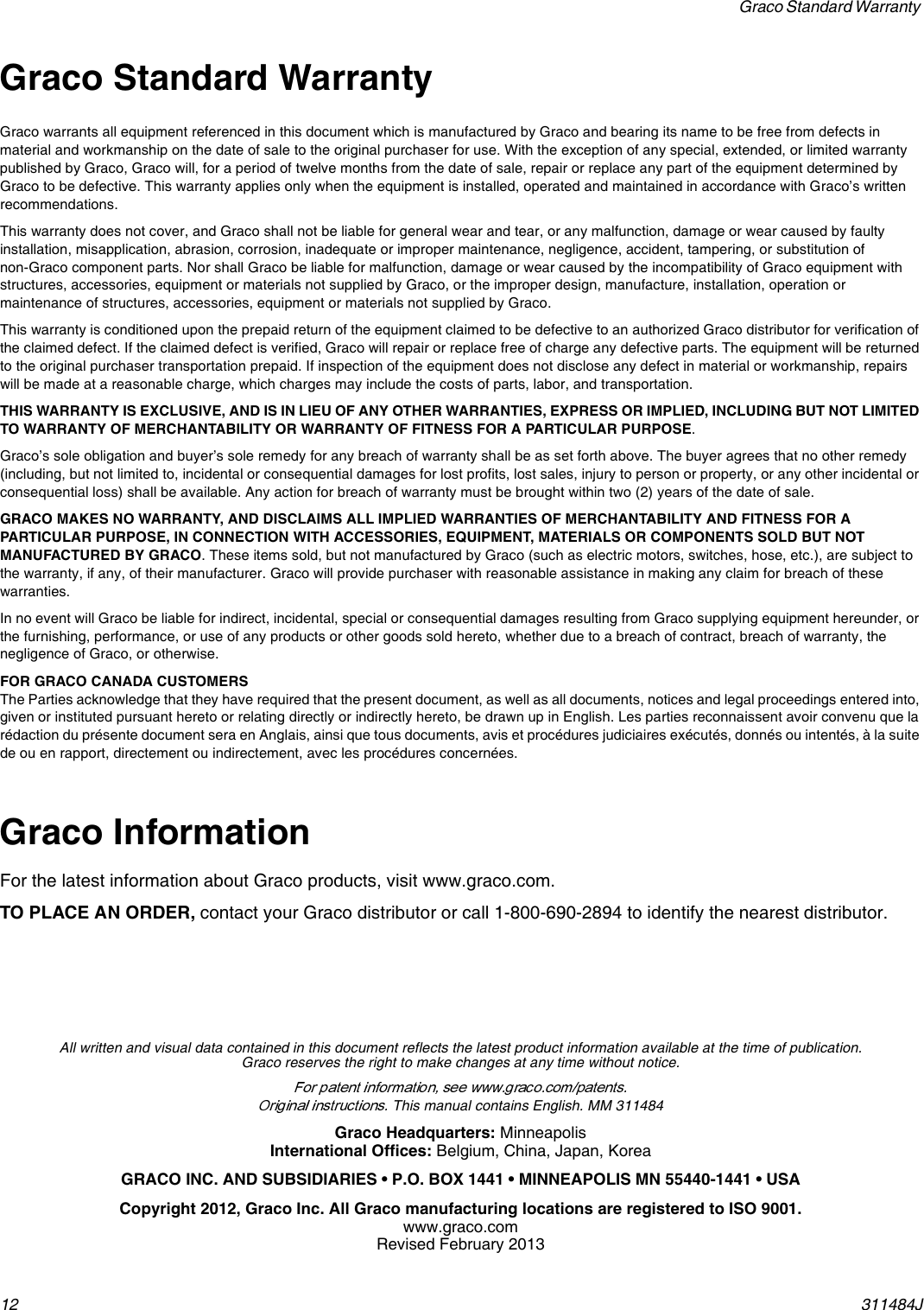 Page 12 of 12 - Graco Graco-311484J-Gh833-Sprayer-Users-Manual- 311484J - GH833 Sprayer, Parts (English) Noptc  Graco-311484j-gh833-sprayer-users-manual