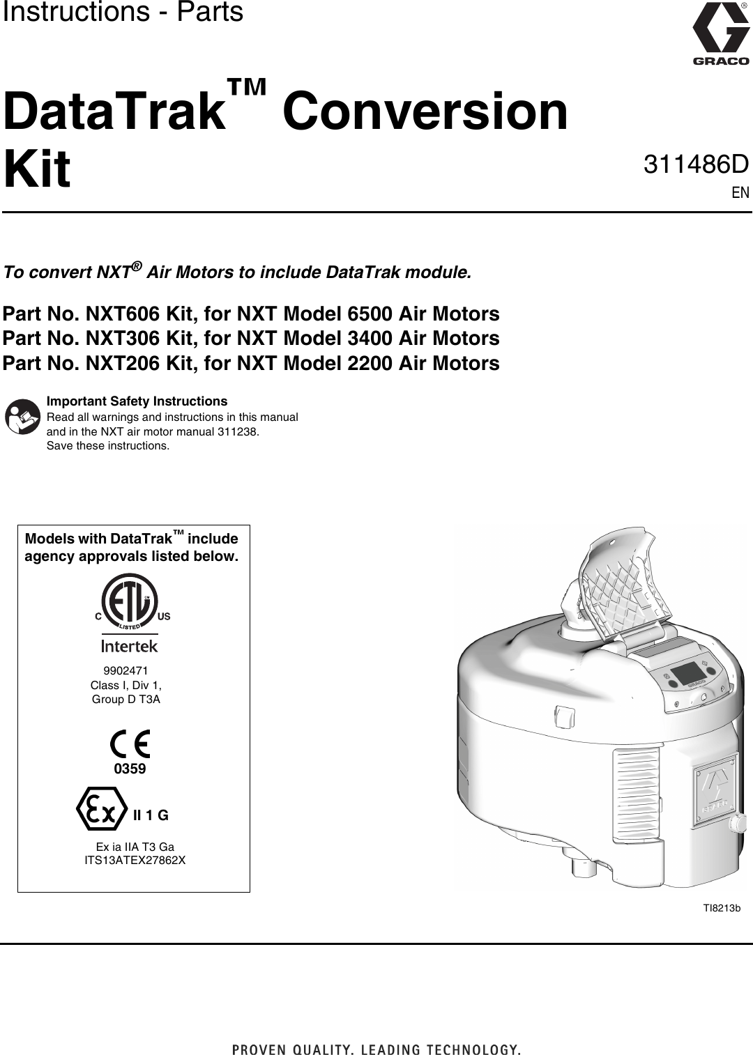Page 1 of 6 - Graco Graco-311486D-Datatrak-Conversion-Kit-Users-Manual- 311486D - DataTrak Conversion Kit, Instructions-Parts, English  Graco-311486d-datatrak-conversion-kit-users-manual