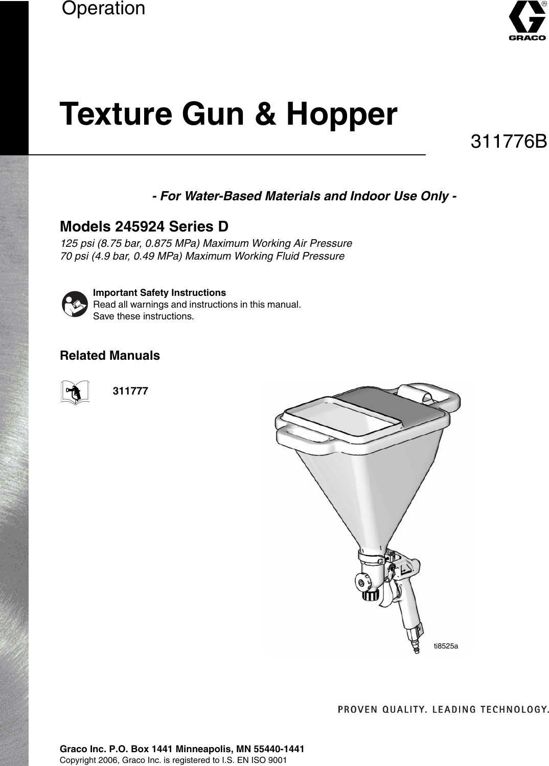 Page 1 of 10 - Graco Graco-311776A-Texture-Gun-And-Hopper-Users-Manual- 311776A, Texture Gun & Hopper  Graco-311776a-texture-gun-and-hopper-users-manual