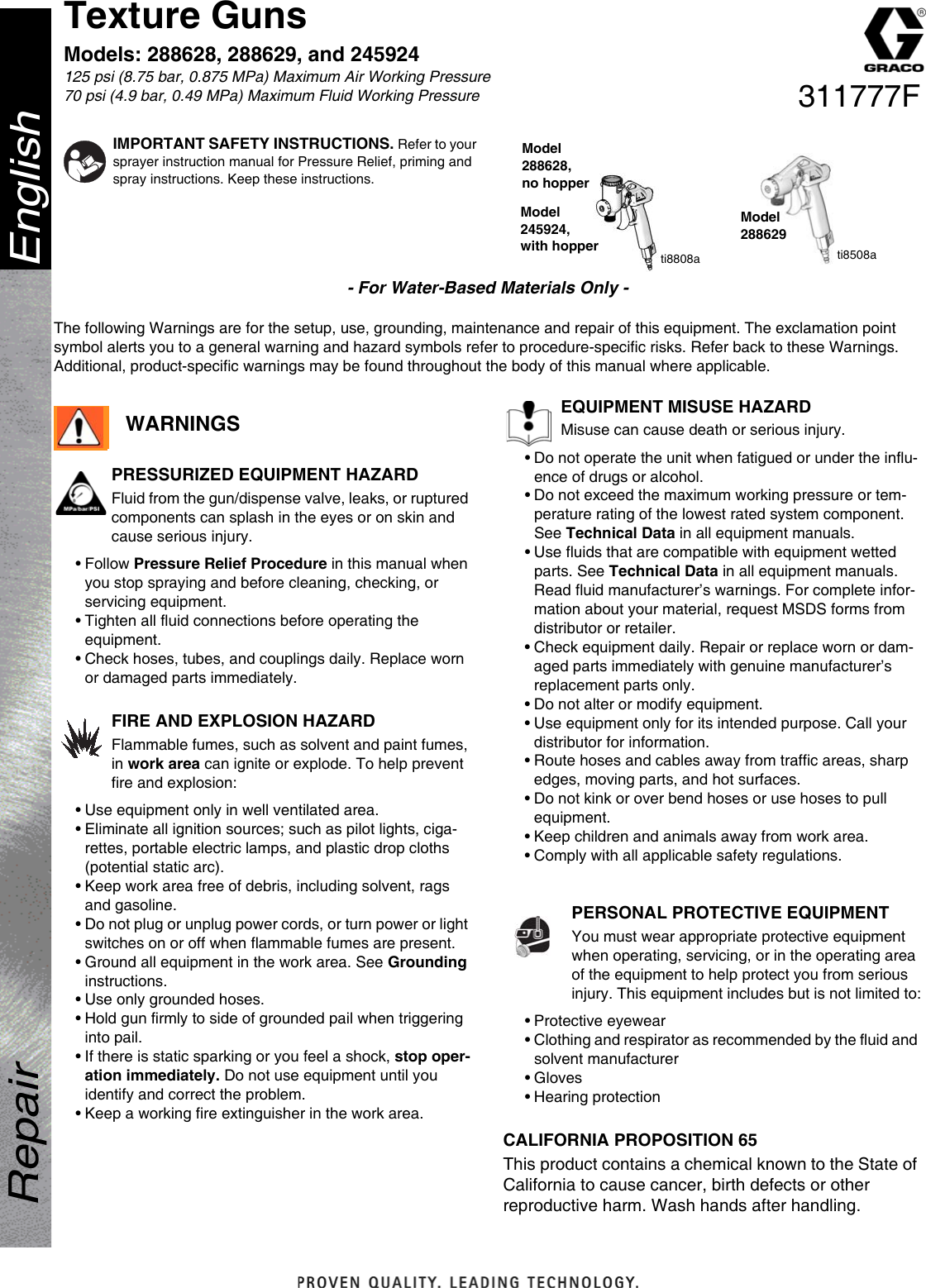 Page 1 of 4 - Graco Graco-311777F-Texture-Guns-Users-Manual- 311777F, Texture Guns, Repair, US English  Graco-311777f-texture-guns-users-manual