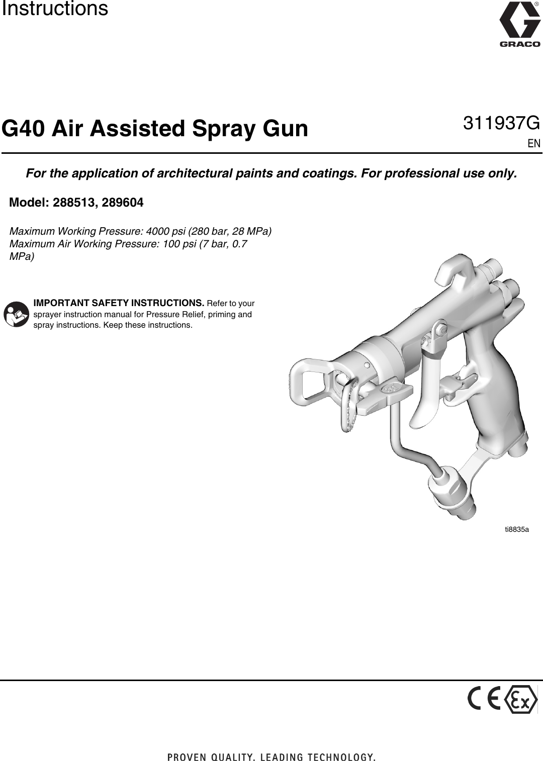 Page 1 of 10 - Graco Graco-311937G-G40-Users-Manual- 311937G - G40 Air Assisted Spray Gun, Instructions, Parts, English  Graco-311937g-g40-users-manual