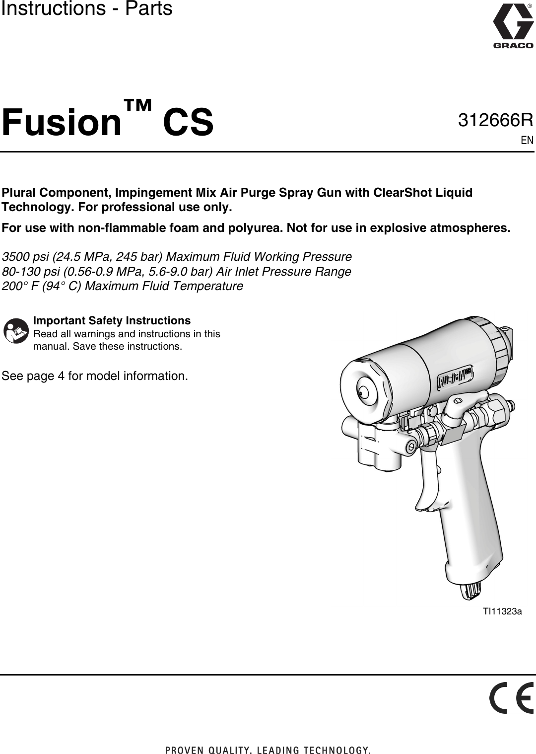 Graco 312666R Fusion Cs Spray Gun Users Manual Gun, Instructions Parts