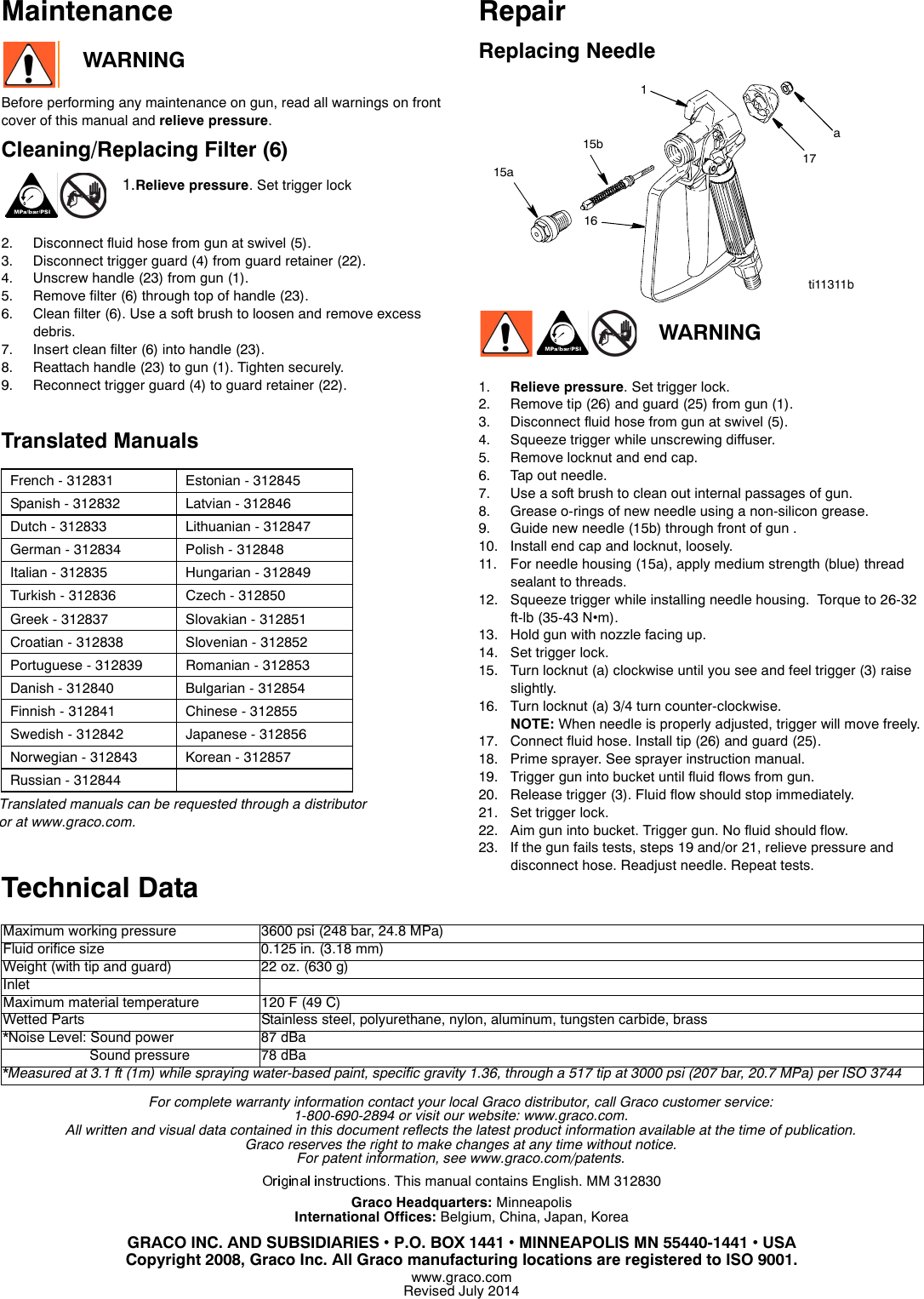 Page 4 of 4 - Graco Graco-312830G-Sg2-Sg3-Spray-Guns-Users-Manual- 312830G SG2, SG3 Spray Guns, Instructions-Parts (English)  Graco-312830g-sg2-sg3-spray-guns-users-manual