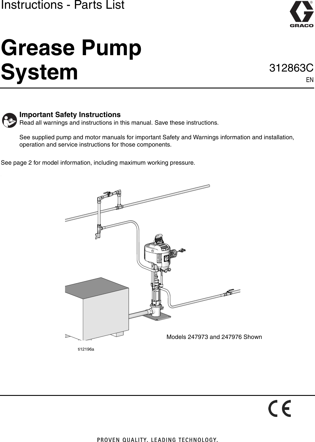 Page 1 of 10 - Graco Graco-312863C-Grease-Pump-System-En-Users-Manual- 312863C Grease Pump System, Instructions-Parts, EN  Graco-312863c-grease-pump-system-en-users-manual