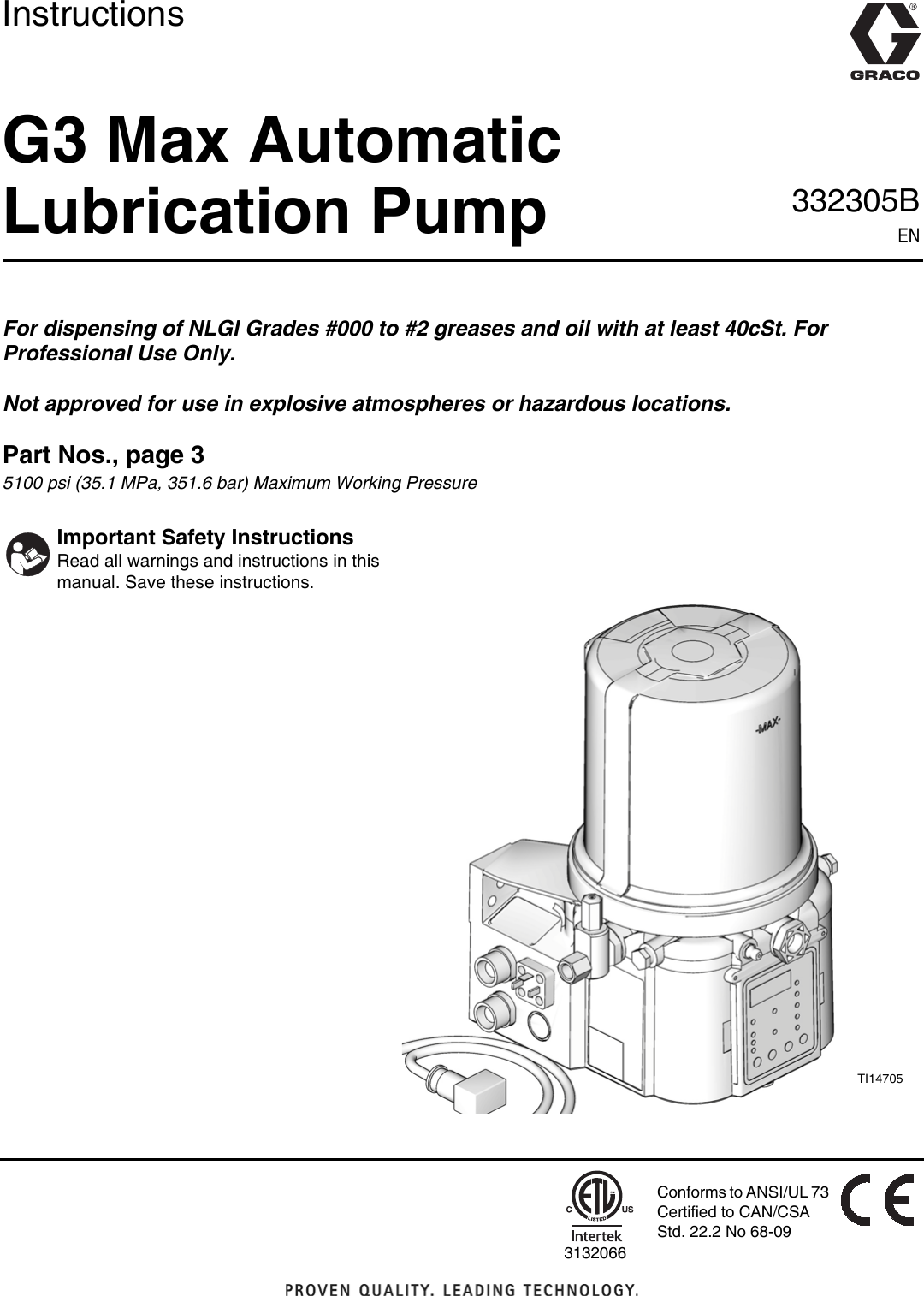 Graco 332305B G3 Max Automatic Lubrication Pump Users Manual 332305B