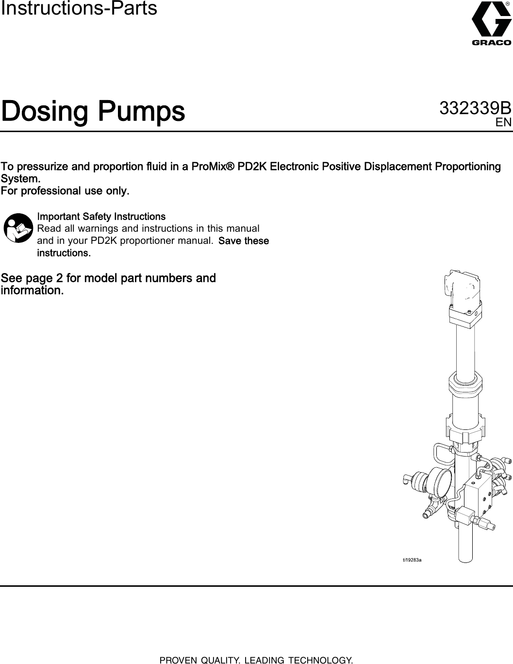 Graco 332339Bdosing Pumps Users Manual 332339B, Instructions Parts For