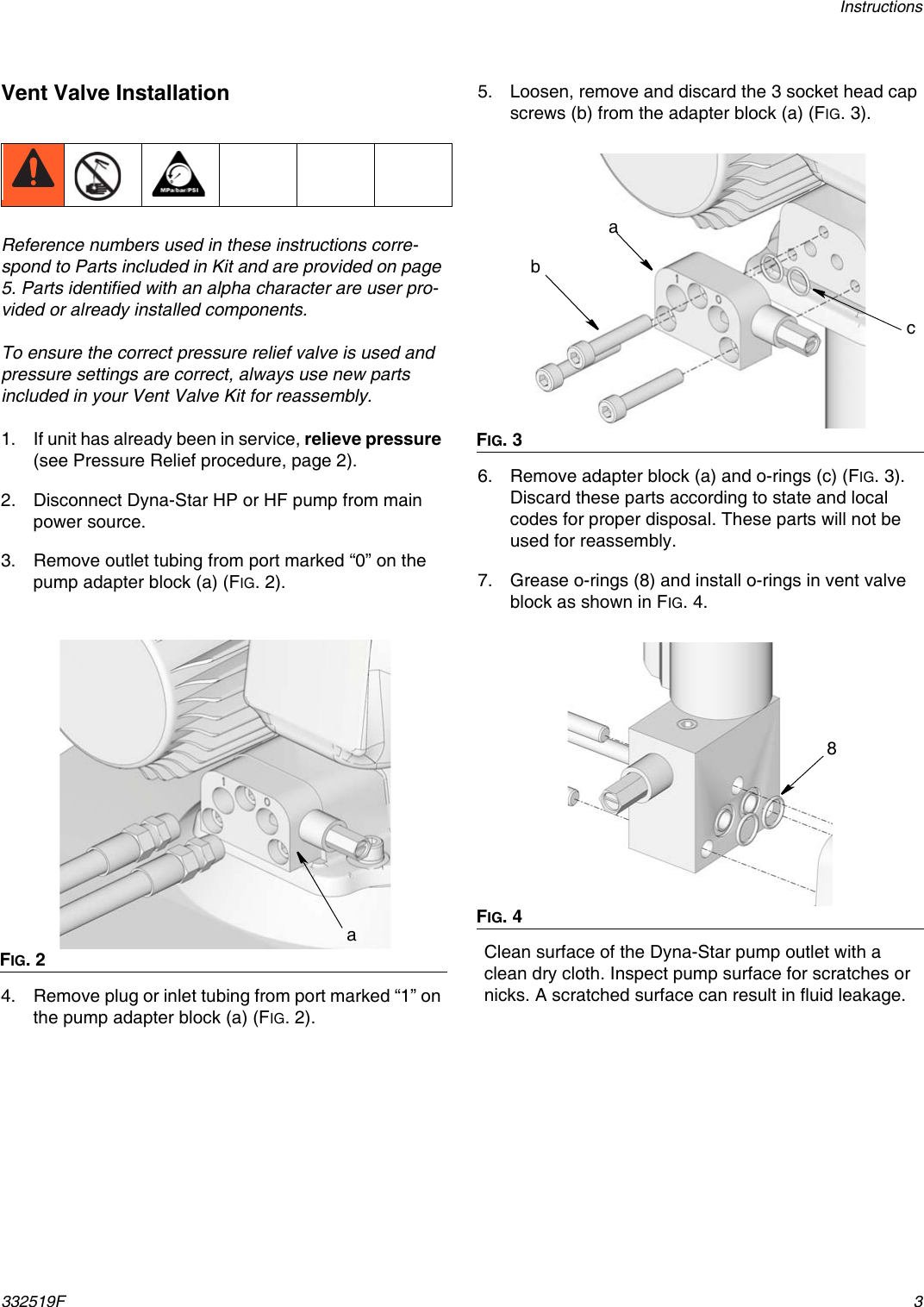 Graco 332519F Vent Valve Kit For Electric Dynastar Pumps Users Manual