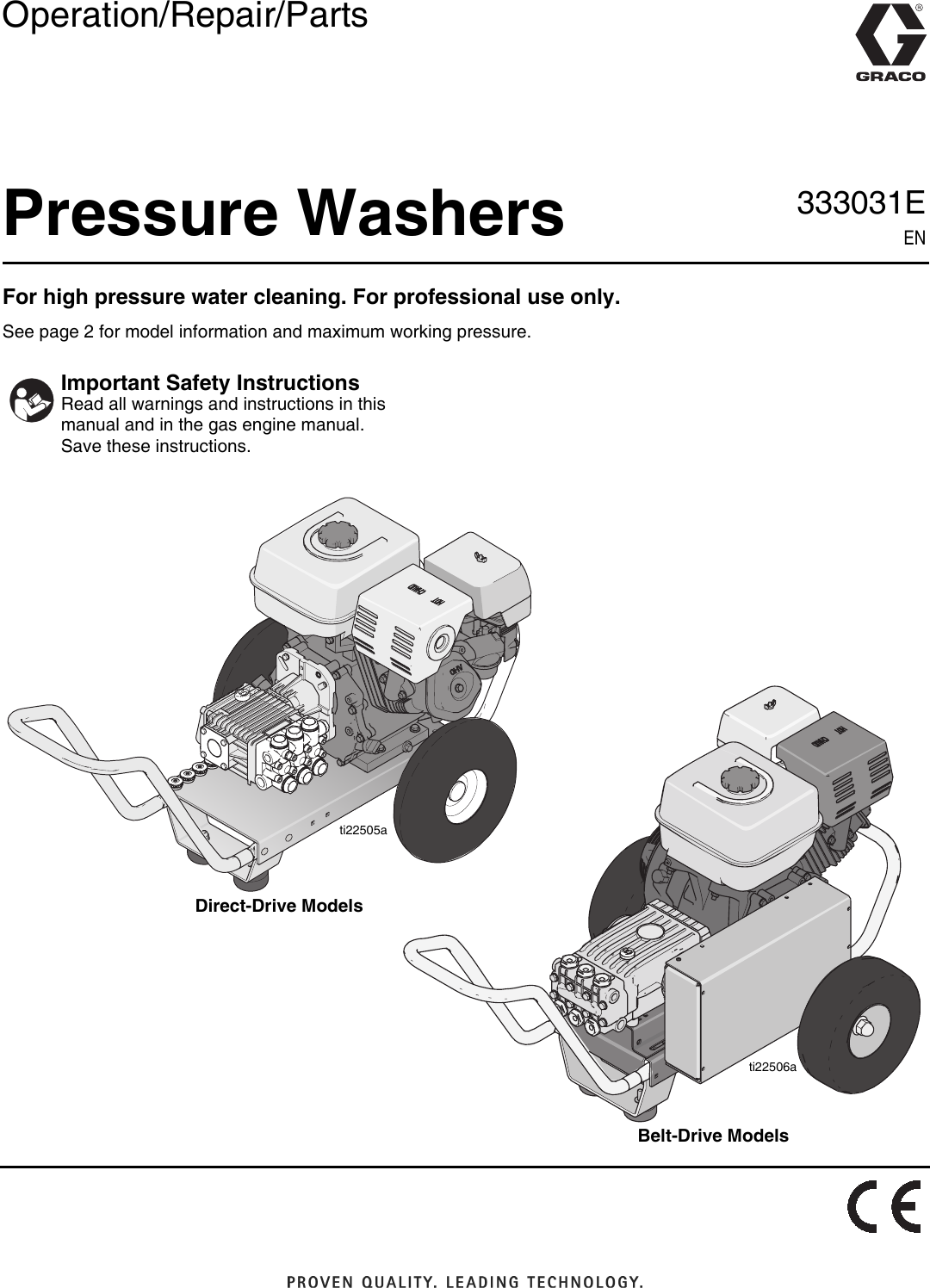 Graco 333031E Pressure Washers Users Manual 333031E, Washers, Operation