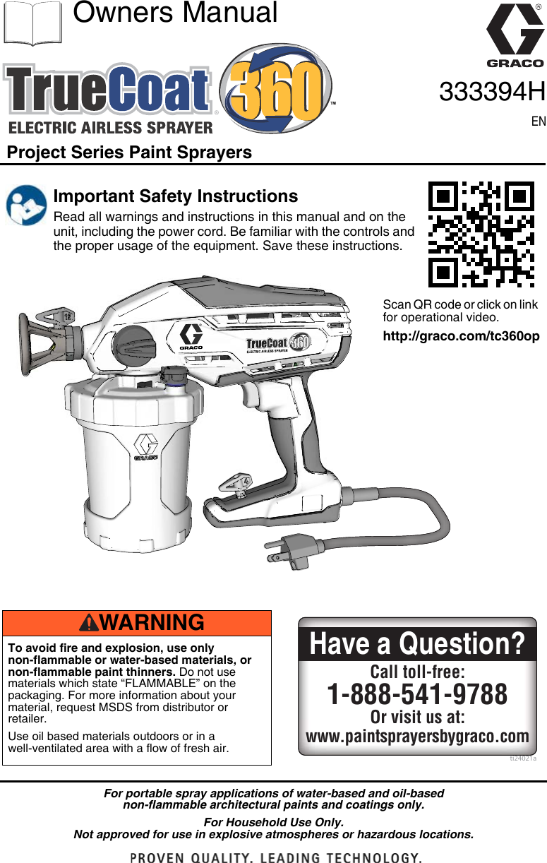 Graco 333394H Truecoat Electric Airless Sprayer Users Manual Project