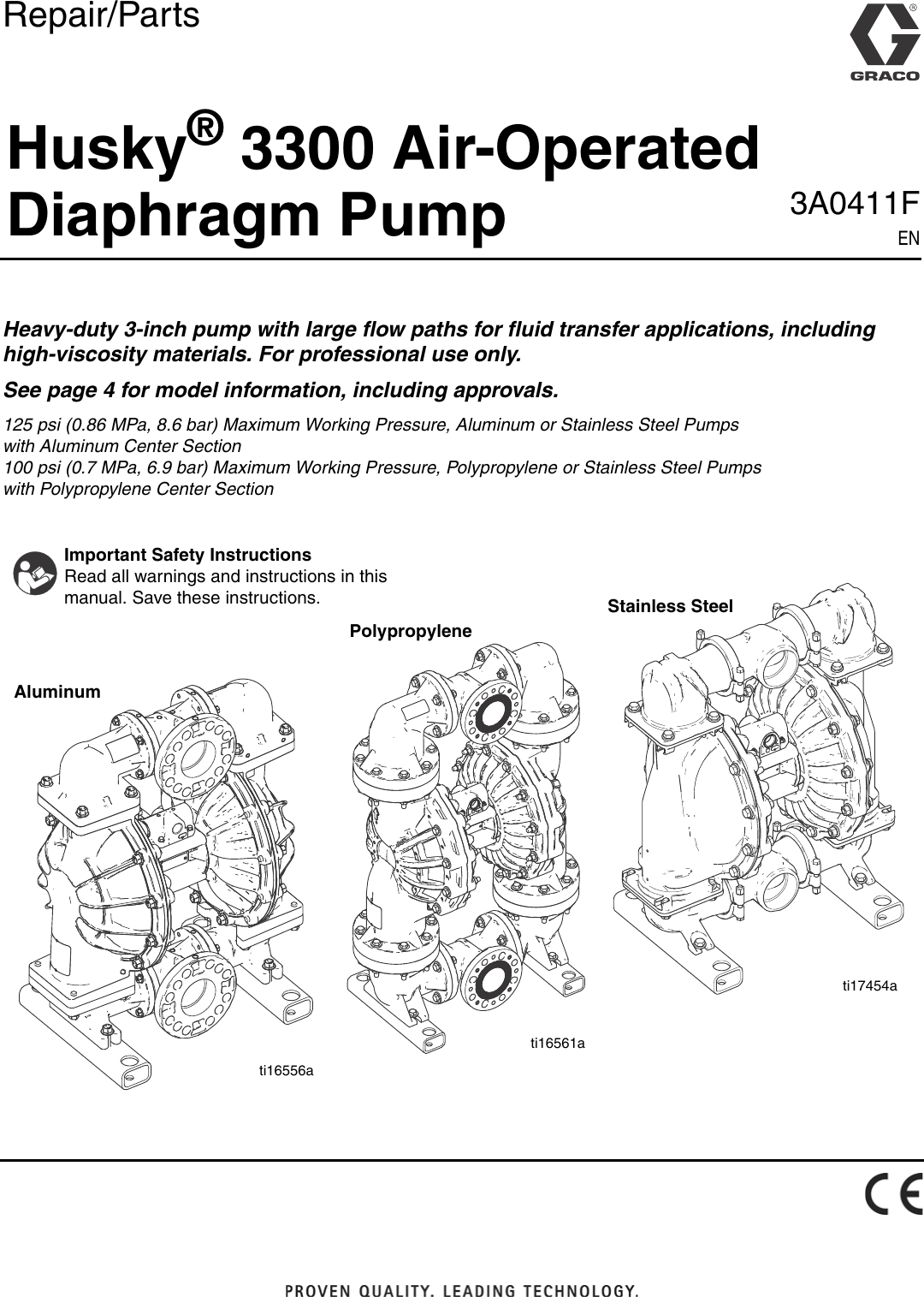 Graco 3A0411F 3300 Air Operated Diaphragm Pump Users Manual 3A0411F