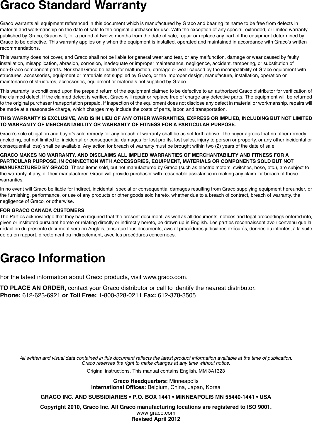 Page 6 of 6 - Graco Graco-3A1323C-Promix-2Ke-Alternator-Power-Conversion-Kit-Users-Manual- 3A1323C, ProMix 2KE Alternator Power Conversion Kit Instructions/Parts Manual, English  Graco-3a1323c-promix-2ke-alternator-power-conversion-kit-users-manual