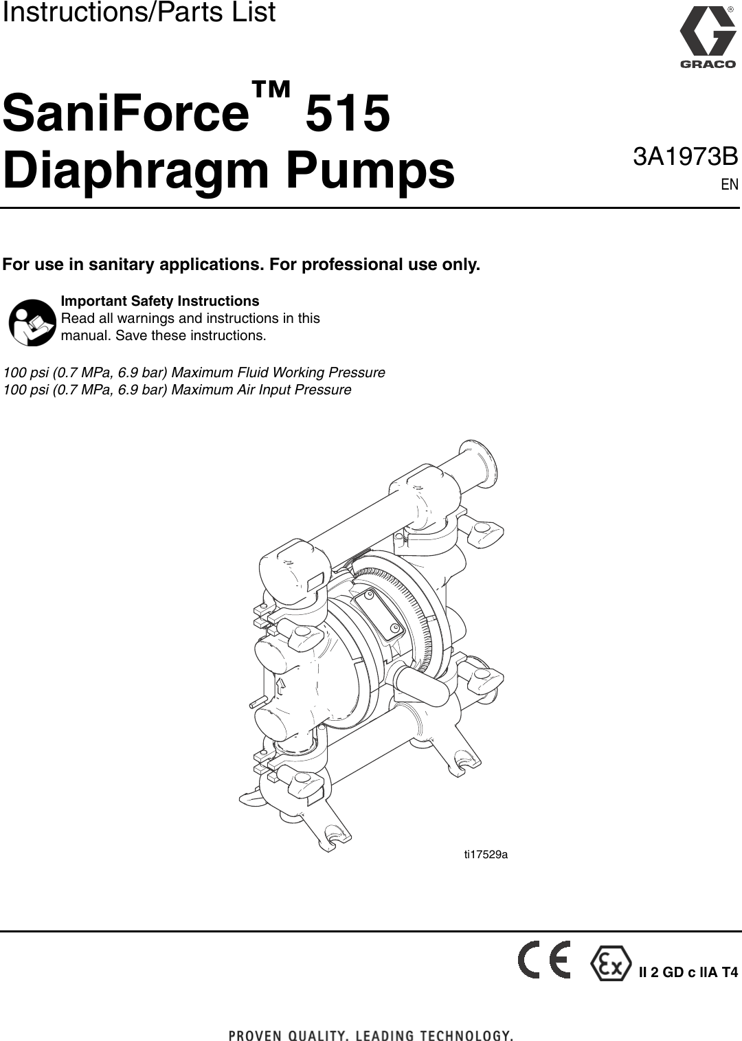 Graco 3A1973B 515 Diaphragm Pump En Users Manual SaniForce Pump
