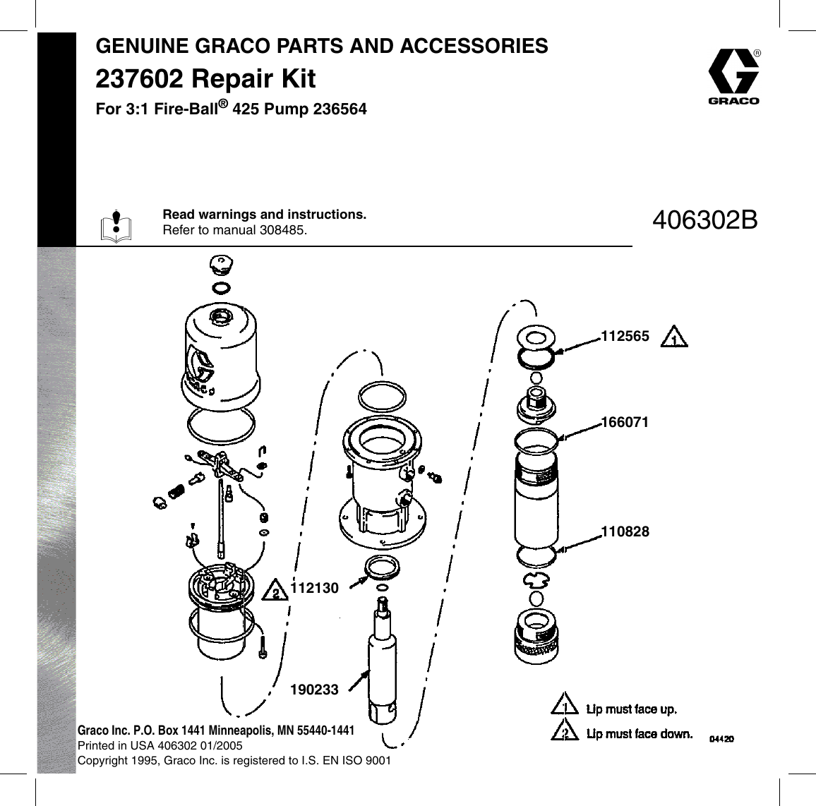 Page 1 of 1 - Graco Graco-406302B-237602-Repair-Kit-For-3-1-Fire-Ball-Pump-236564-Users-Manual- 406302B - 237602 Repair Kit For 3  Graco-406302b-237602-repair-kit-for-3-1-fire-ball-pump-236564-users-manual