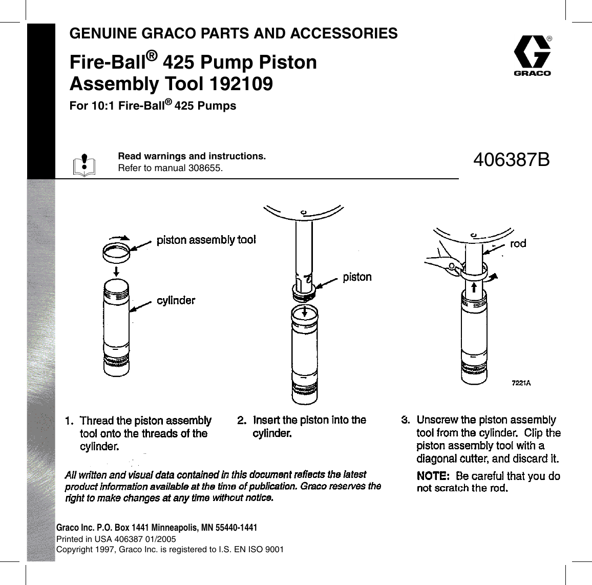 Page 1 of 1 - Graco Graco-406387B-Fire-Ball-425-Pump-Piston-Assembly-Tool-192109-Users-Manual- 406387B - Fire-Ball 425 Pump Piston Assembly Tool 192109  Graco-406387b-fire-ball-425-pump-piston-assembly-tool-192109-users-manual