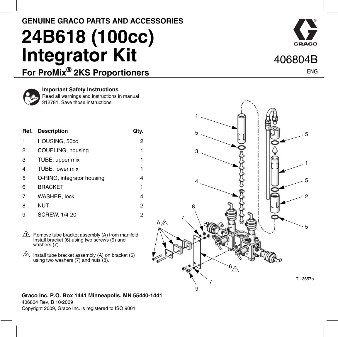 Page 1 of 1 - Graco Graco-406804B-Integrator-Kit-24B618-100Cc-Users-Manual- 406804B, Instruction Form For Integrator Kit 24B618 (100cc) English  Graco-406804b-integrator-kit-24b618-100cc-users-manual