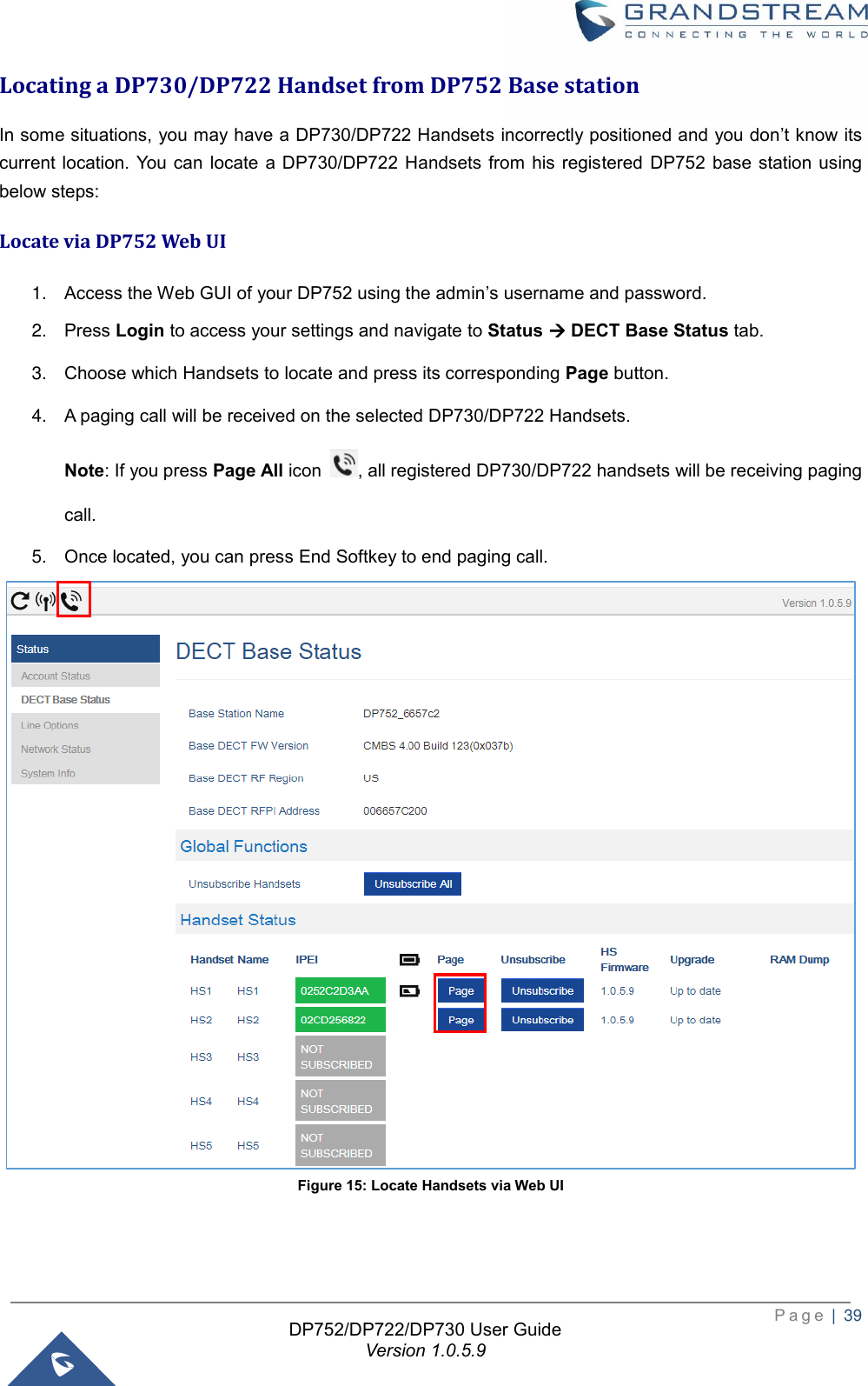 Page 40 of Grandstream Networks DP752 DECT Cordless VoIP Base Station User Manual 