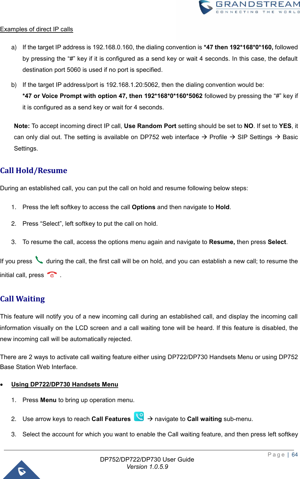 Page 65 of Grandstream Networks DP752 DECT Cordless VoIP Base Station User Manual 