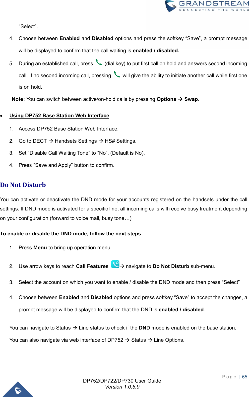 Page 66 of Grandstream Networks DP752 DECT Cordless VoIP Base Station User Manual 