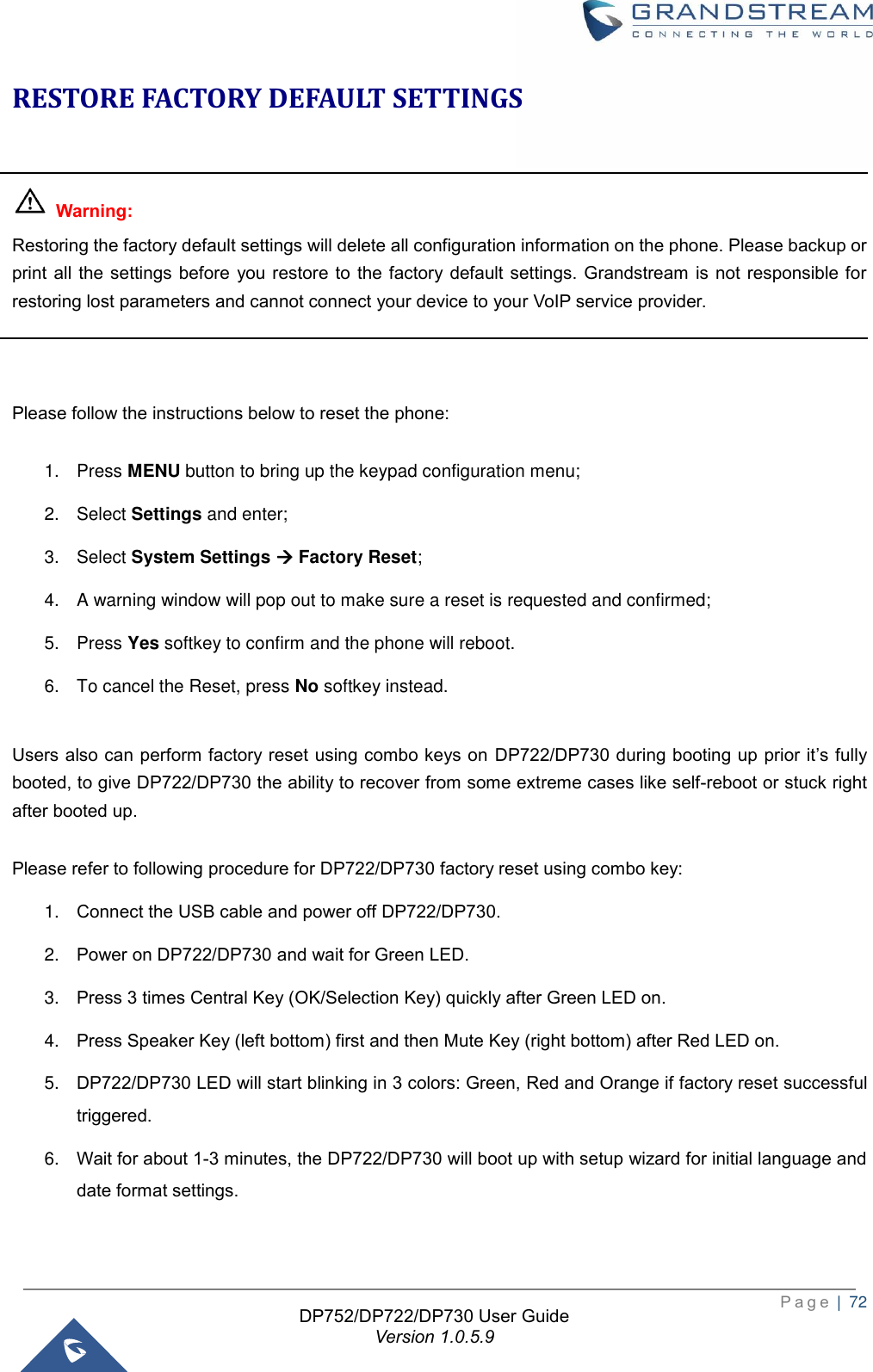 Page 73 of Grandstream Networks DP752 DECT Cordless VoIP Base Station User Manual 