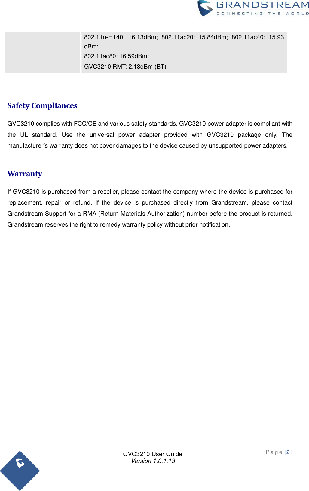 Page 21 of Grandstream Networks GVC3210RMT Bluetooth Remote Control User Manual   NEW 1213