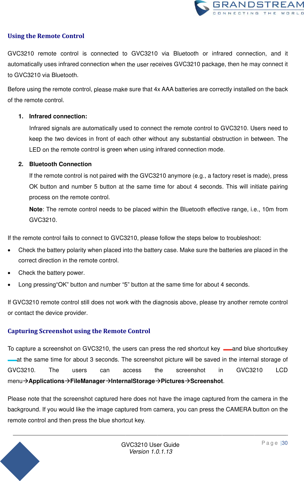 Page 30 of Grandstream Networks GVC3210RMT Bluetooth Remote Control User Manual   NEW 1213