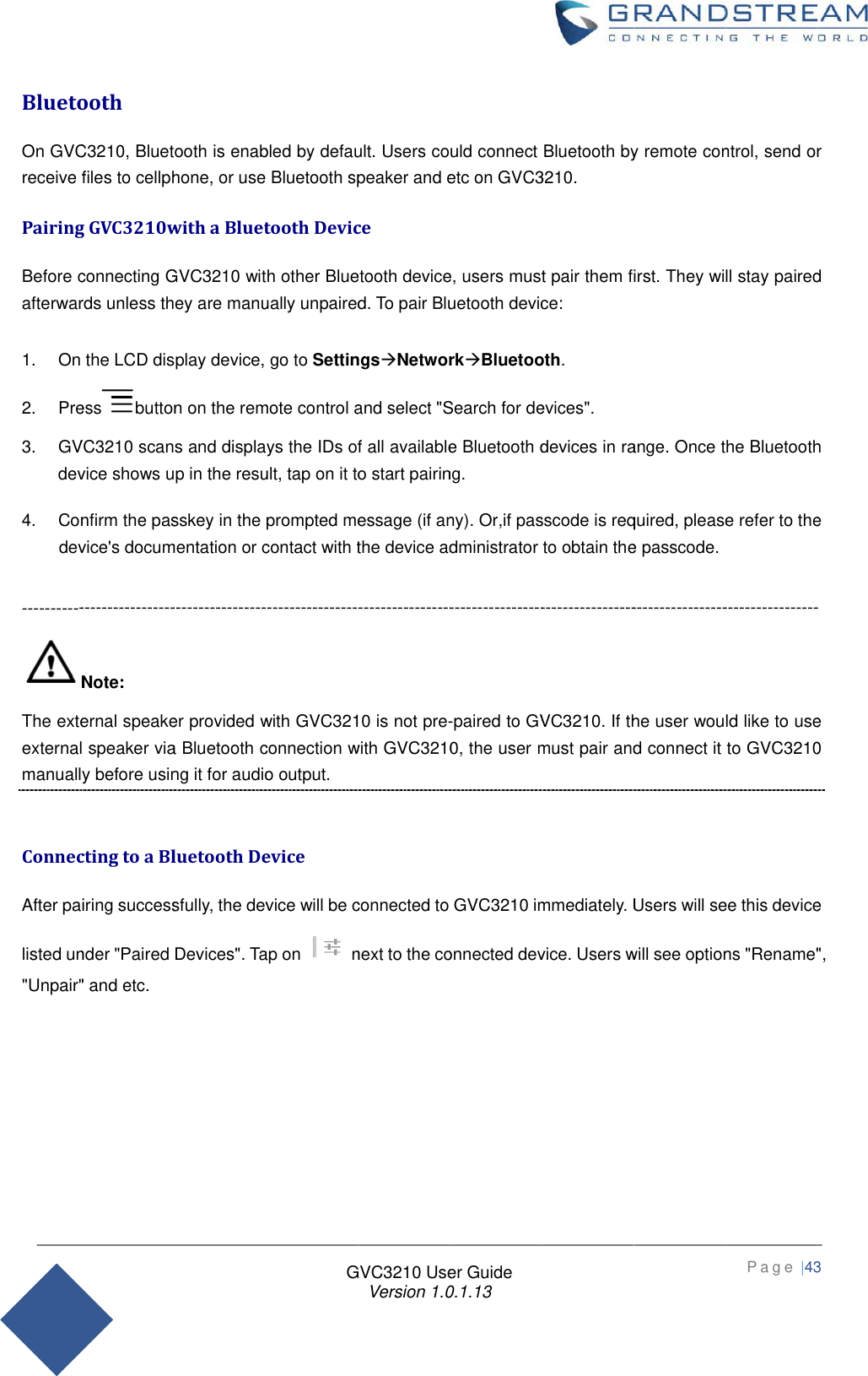 Page 43 of Grandstream Networks GVC3210RMT Bluetooth Remote Control User Manual   NEW 1213