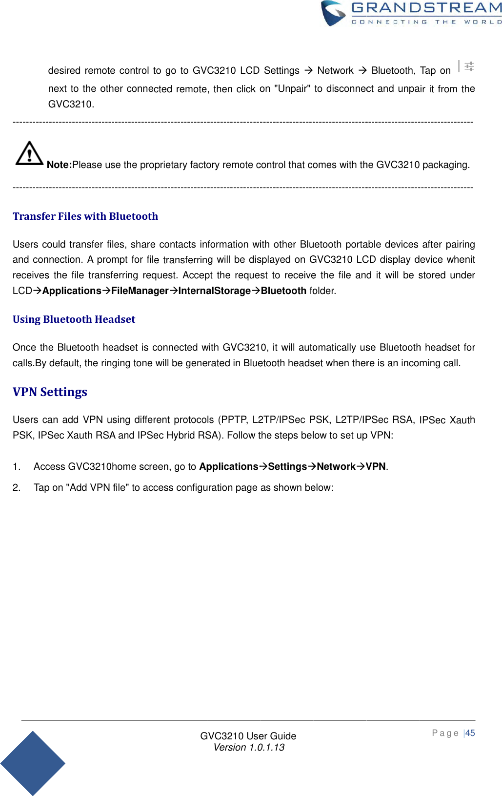 Page 45 of Grandstream Networks GVC3210RMT Bluetooth Remote Control User Manual   NEW 1213