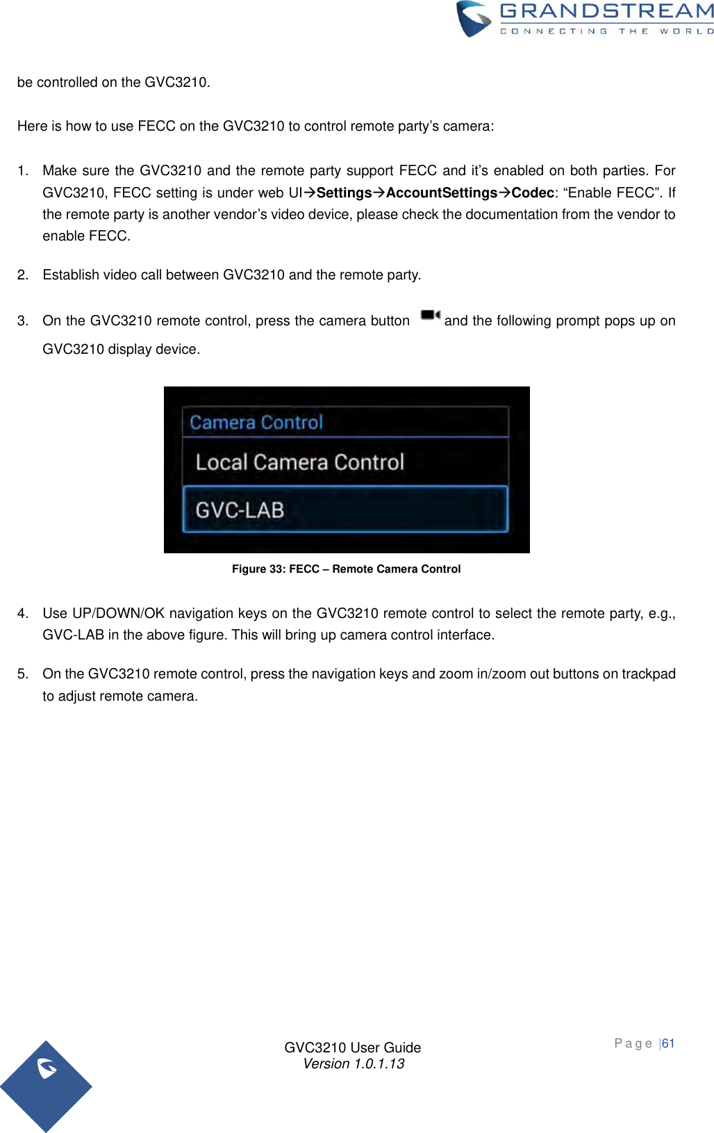 Page 61 of Grandstream Networks GVC3210RMT Bluetooth Remote Control User Manual   NEW 1213