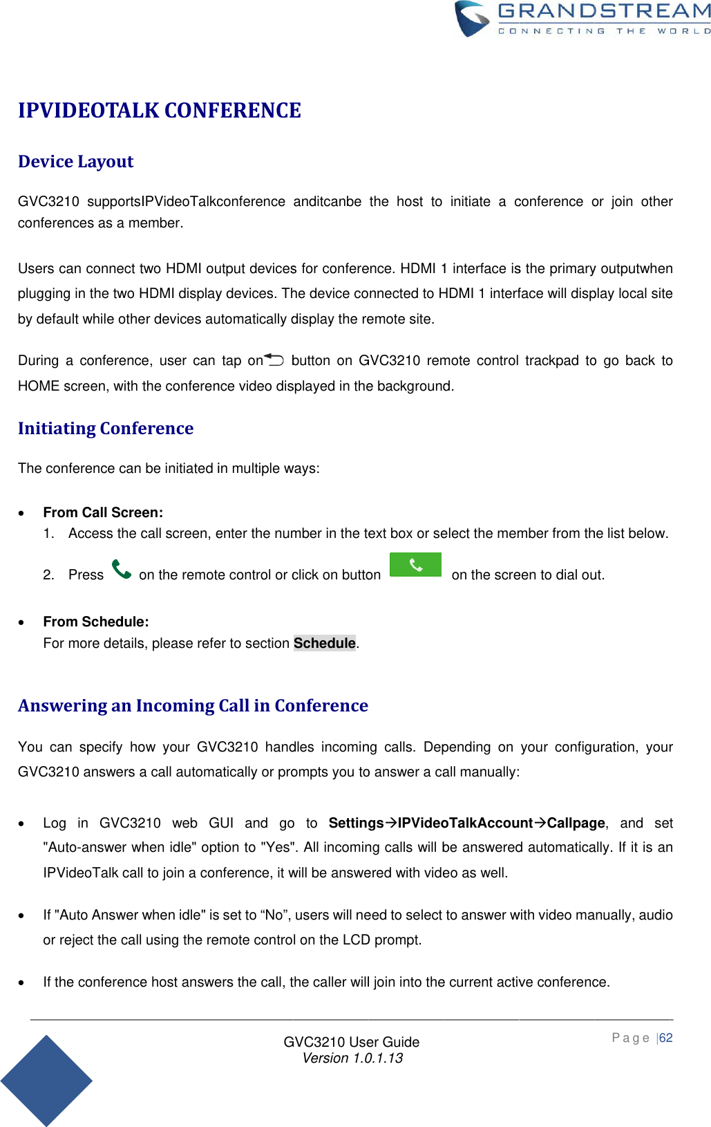 Page 62 of Grandstream Networks GVC3210RMT Bluetooth Remote Control User Manual   NEW 1213