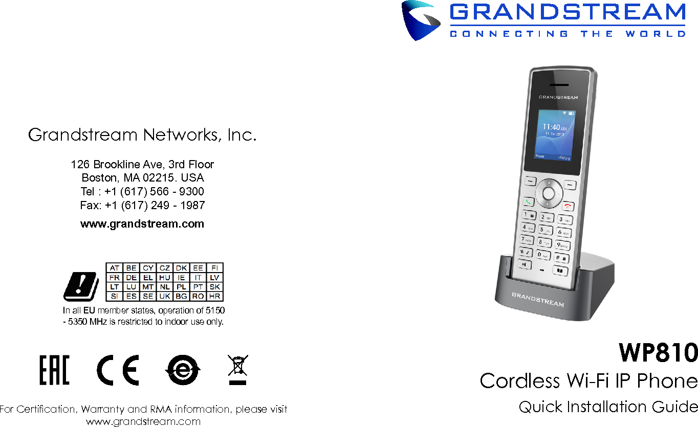 Grandstream Networks WP810 Cordless Wi-Fi IP Phone User Manual